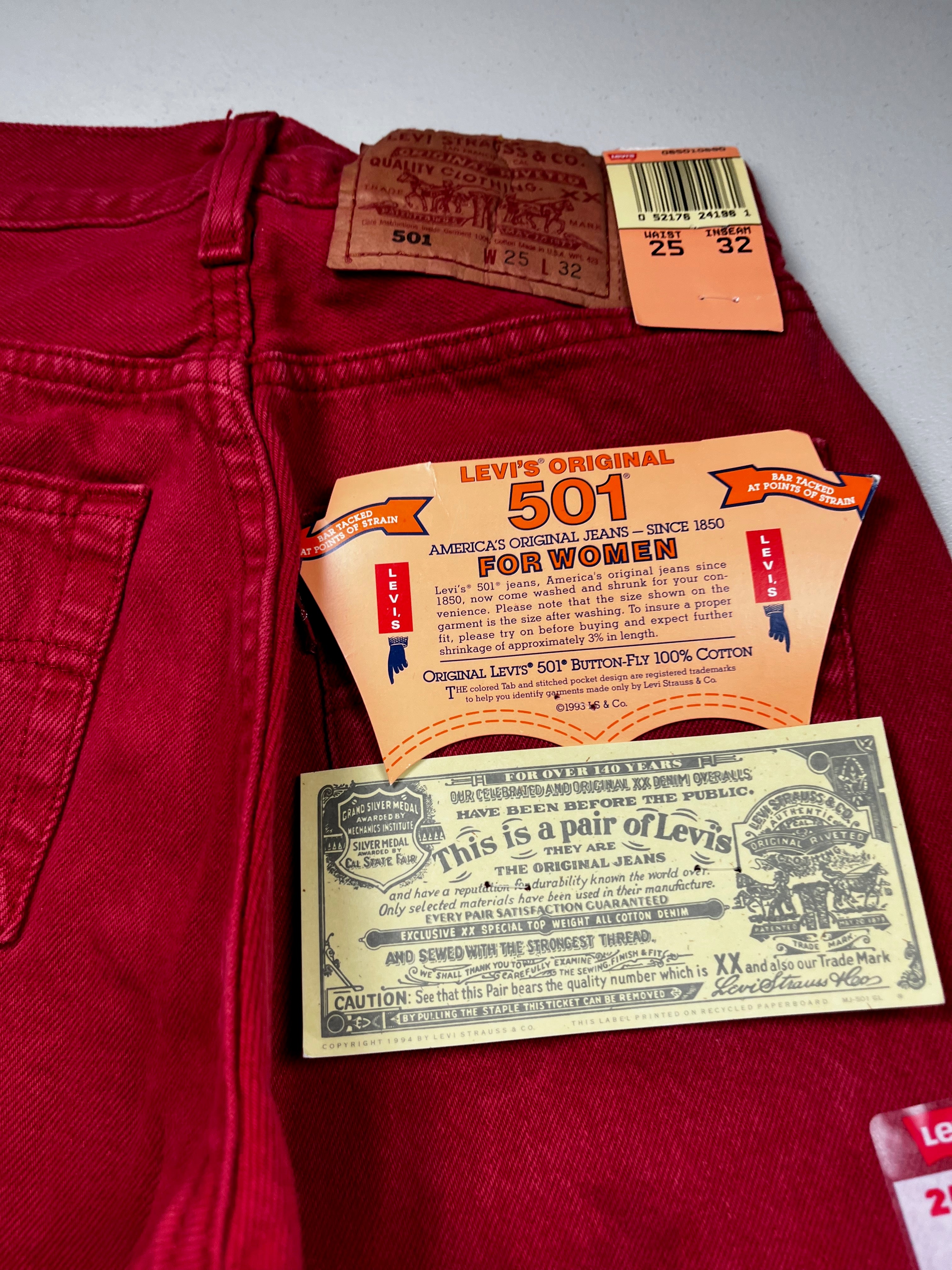 Deadstock Vintage Red Levi's 501 Jeans