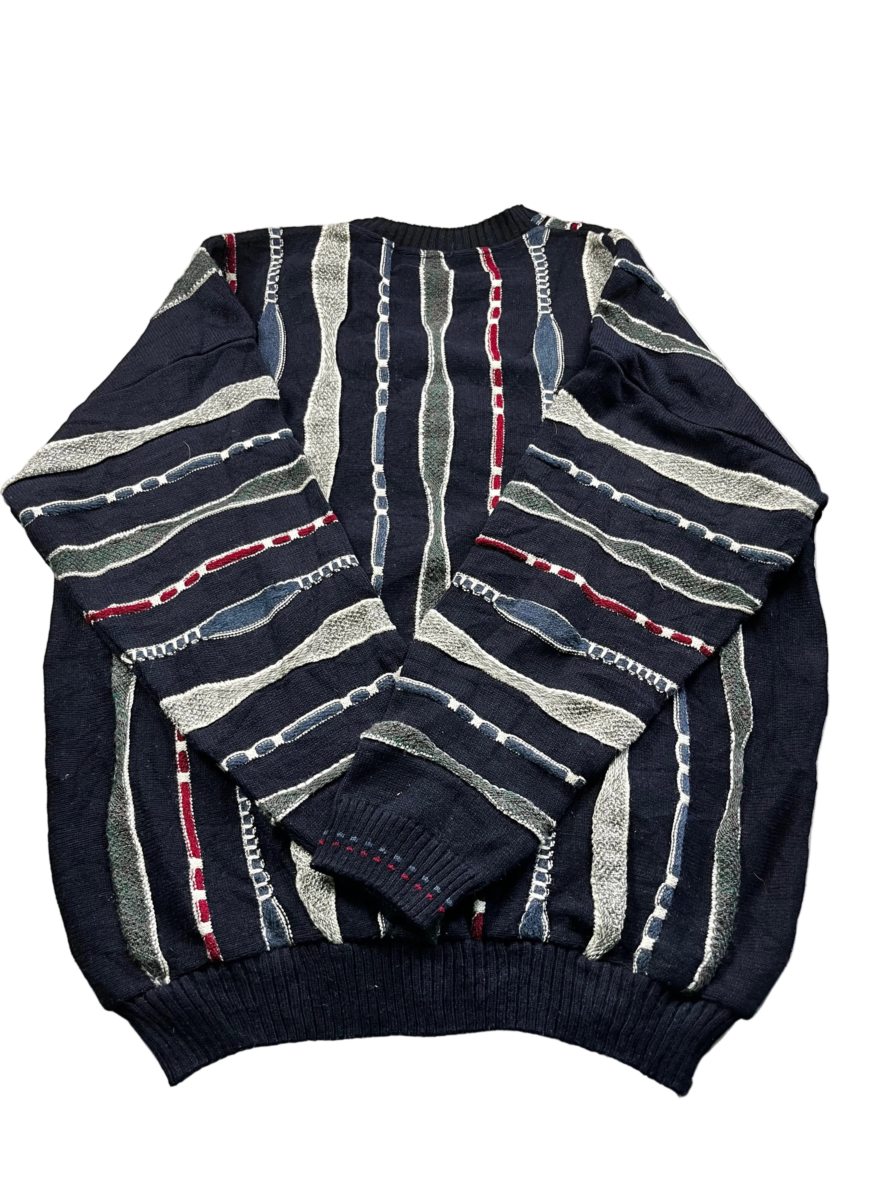 Vintage 90s Jumper V-neck Multi-Colored Textured Knit Pattern