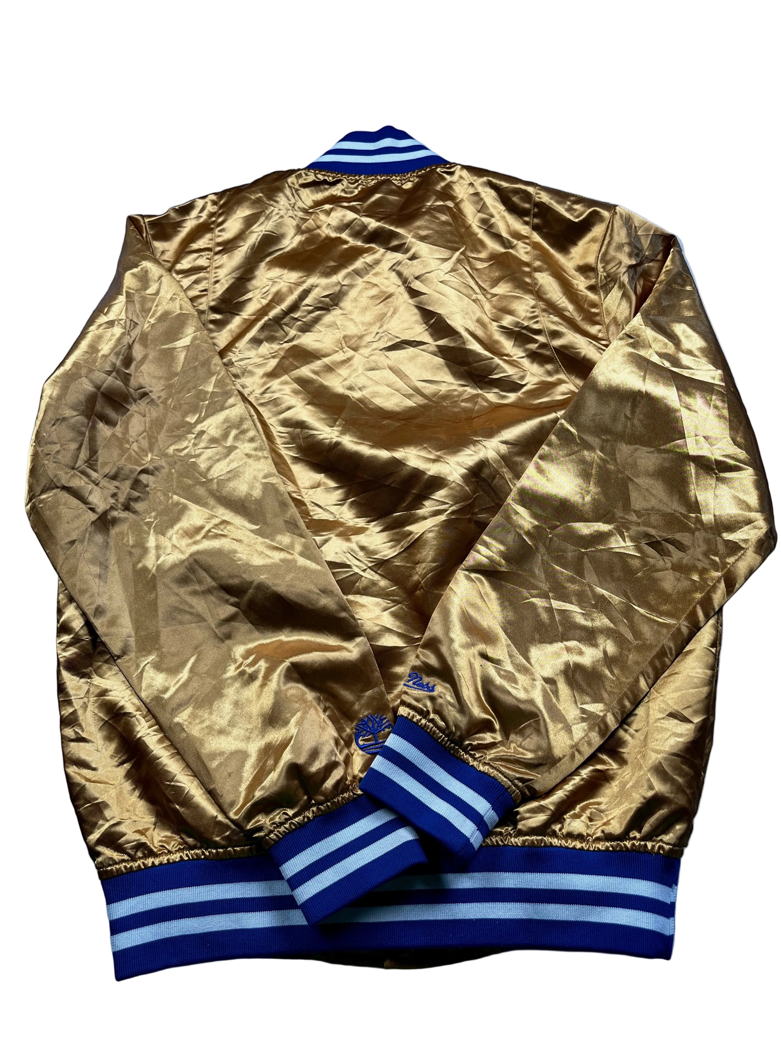 Mitchell & Ness x Timberland Gold Satin Varsity-Style Jacket