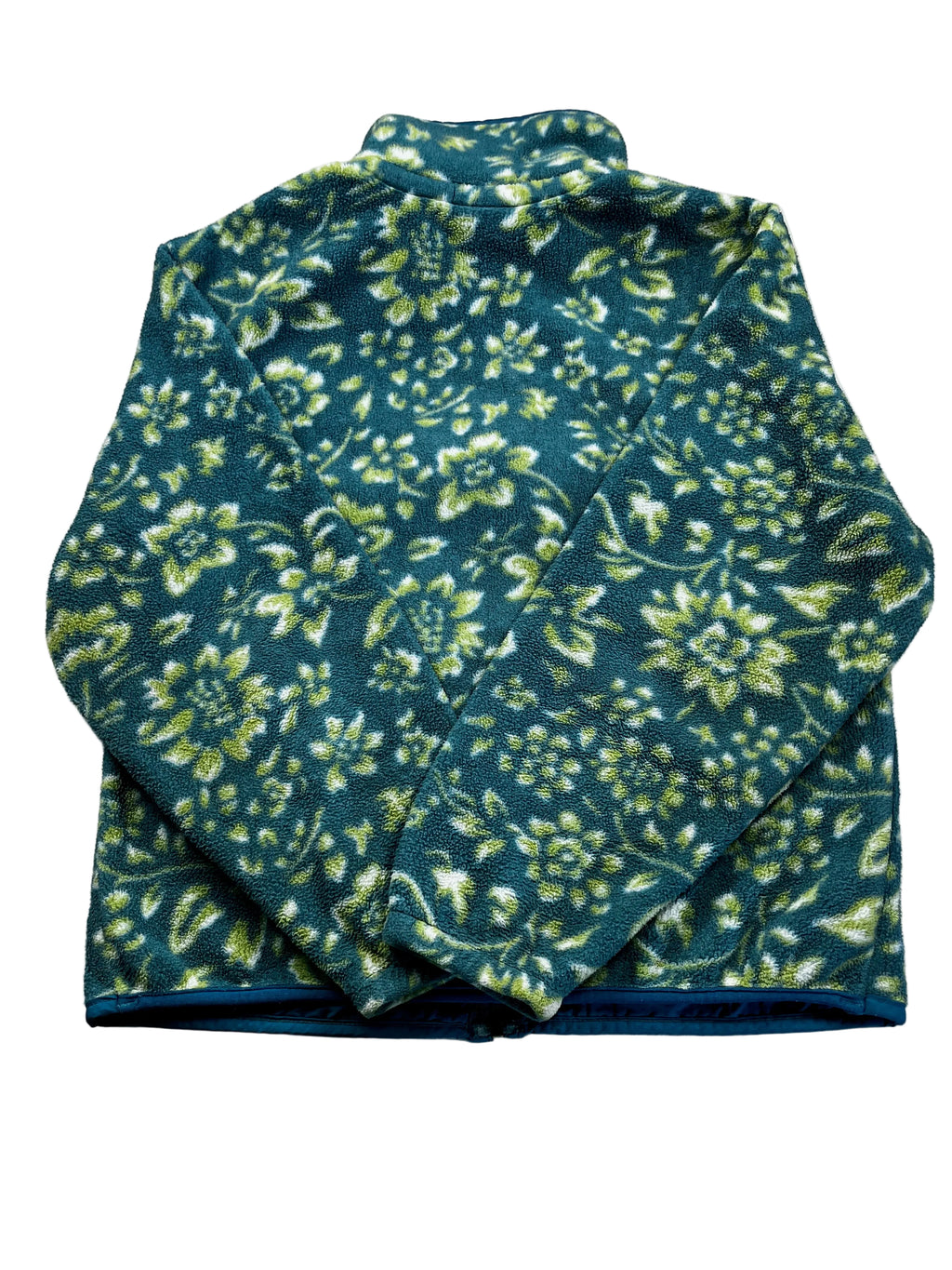 L.L.Bean Blue-Green Floral Print Fleece Zip-Up Jacket