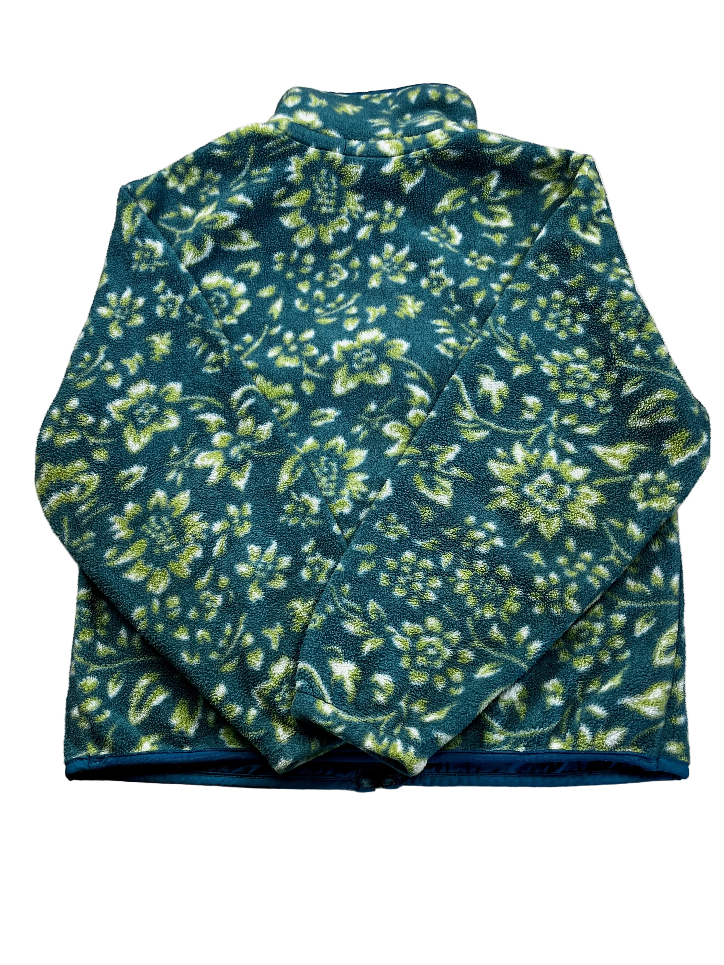 L.L.Bean Blue-Green Floral Print Fleece Zip-Up Jacket