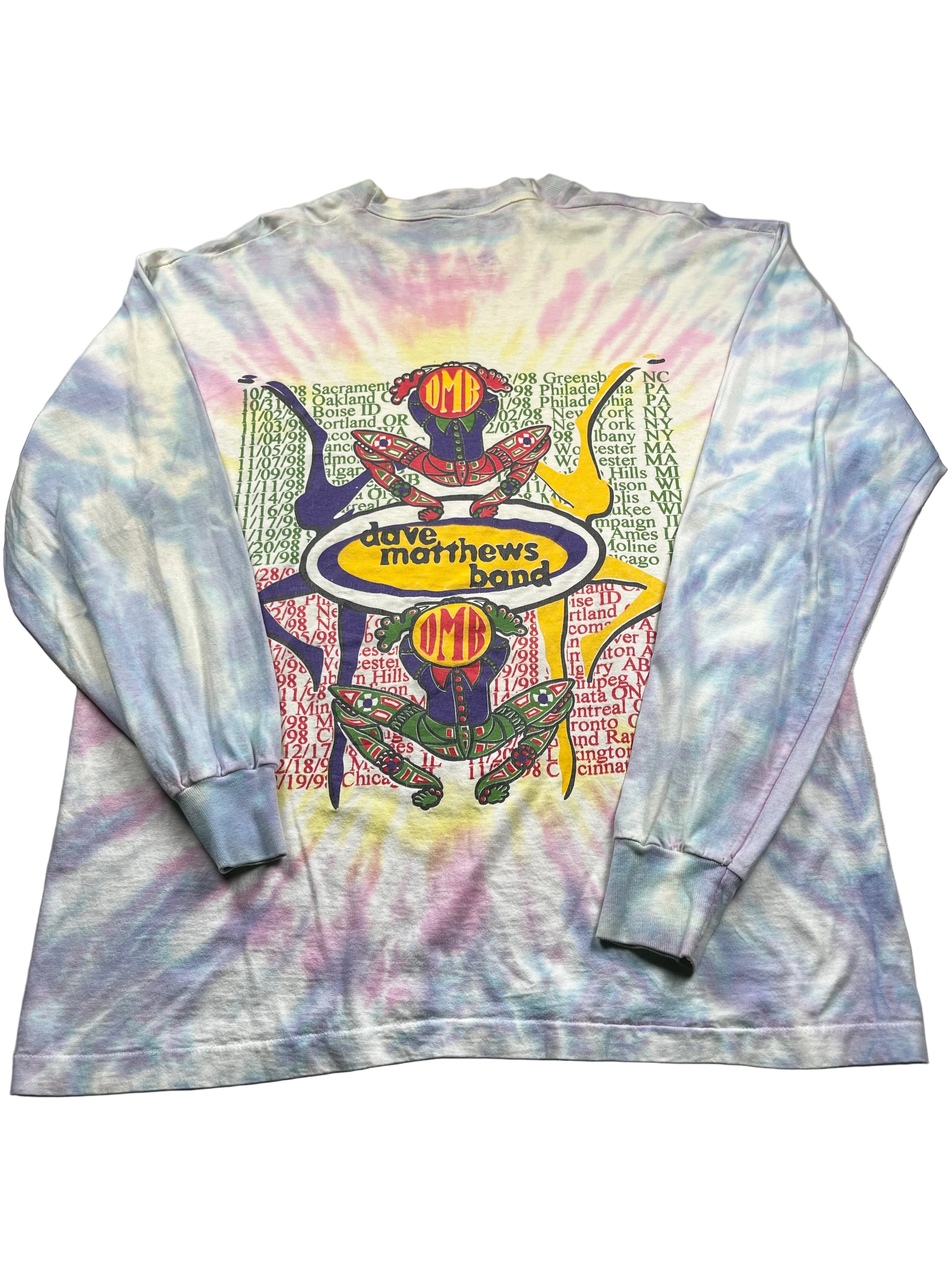 Vintage 1998 Dave Matthews Band Tie-Dye Long-Sleeve Concert Shirt