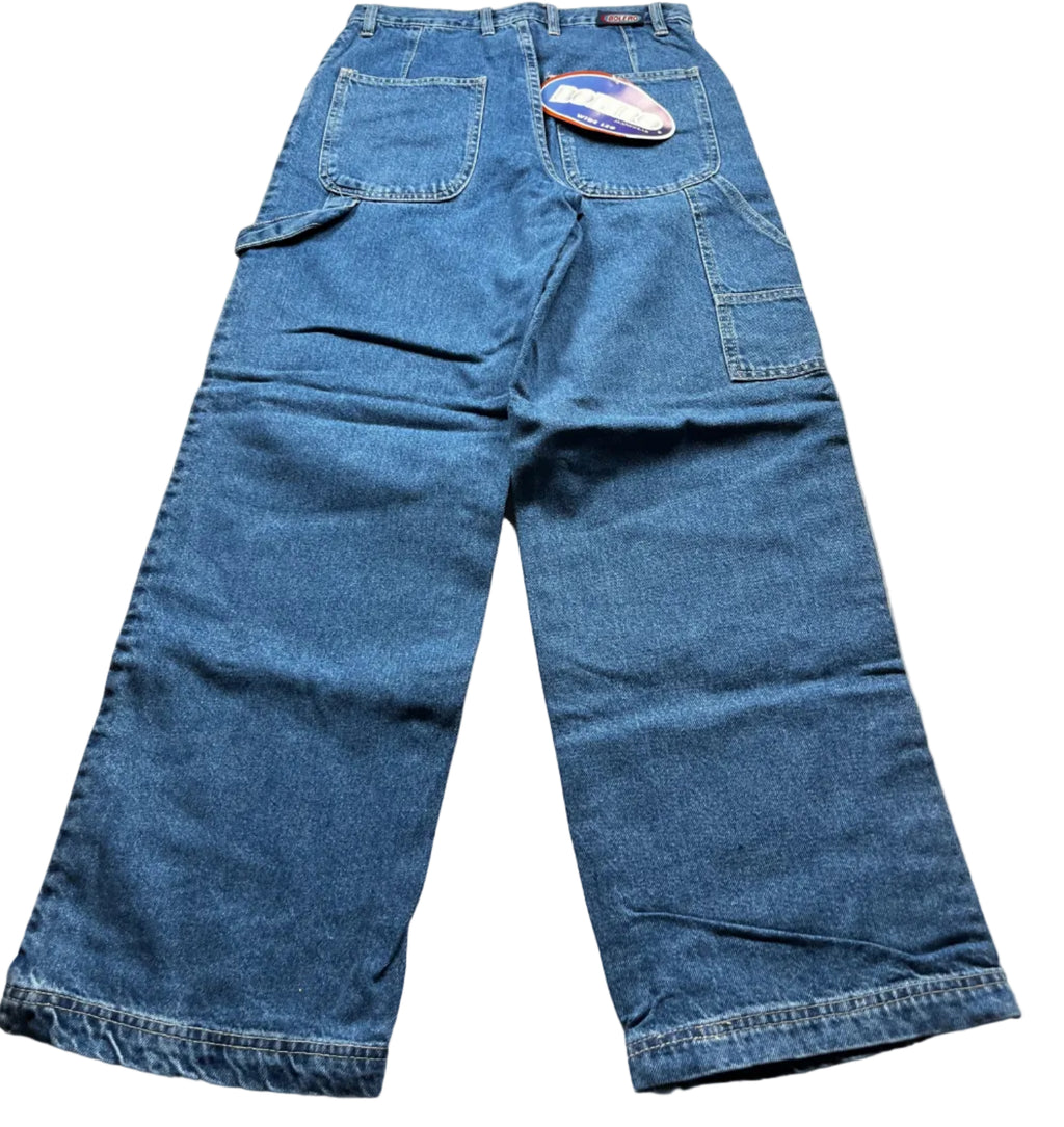 Vintage Bolero Wide Leg Side Stripe Jeans Blue Denim