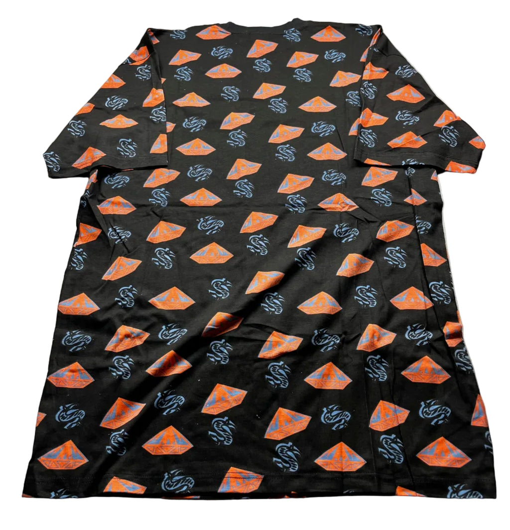 Vintage Style All-Over Print Diamond & Dollar Sign Graphic Tee