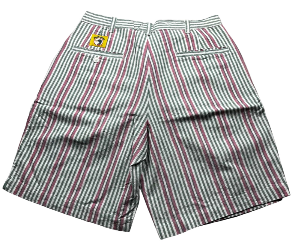 Vintage 90s Duck Head Green and Pink Striped Seersucker Shorts