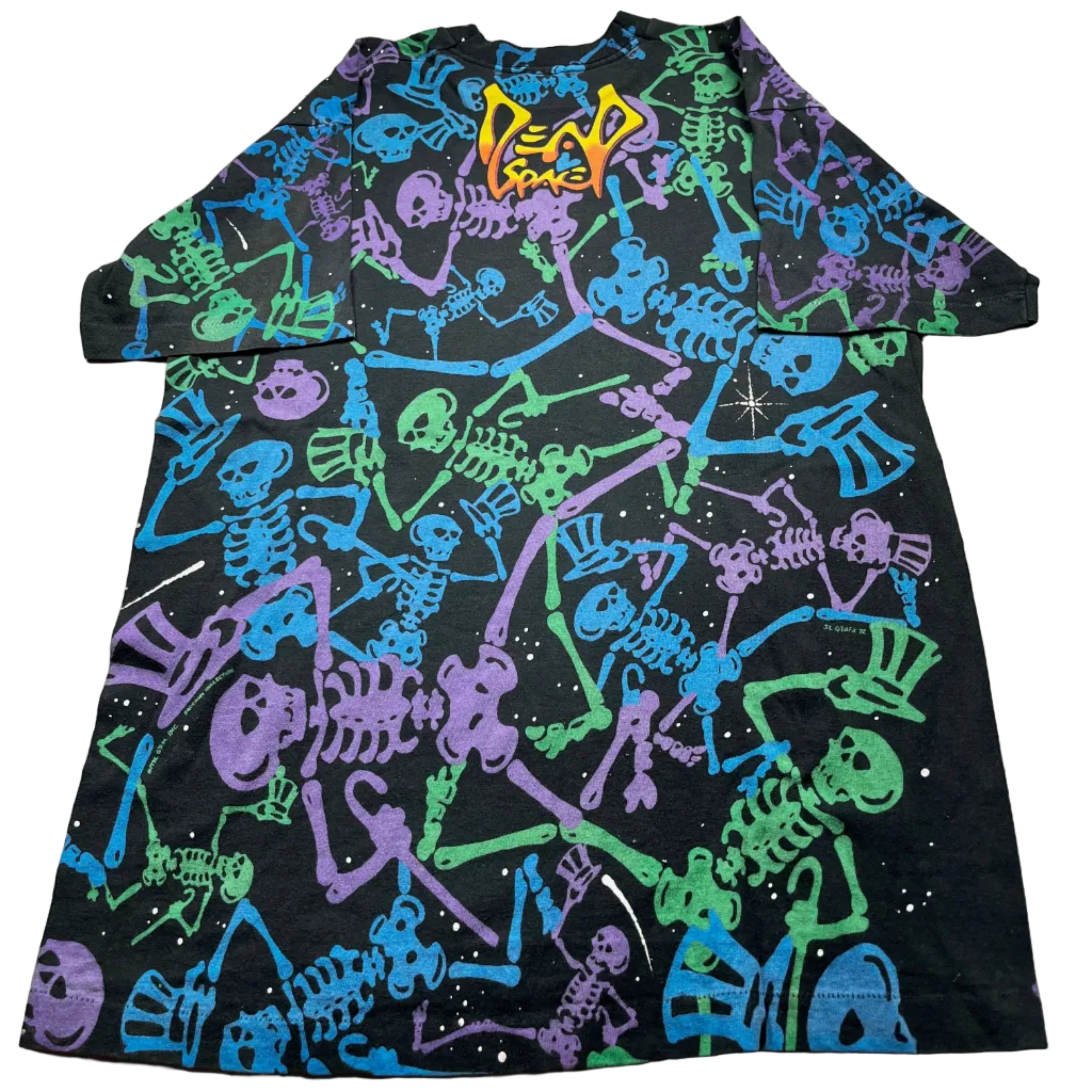 Vintage 1993 Grateful Dead Dancing Skeletons All Over Print T-Shirt