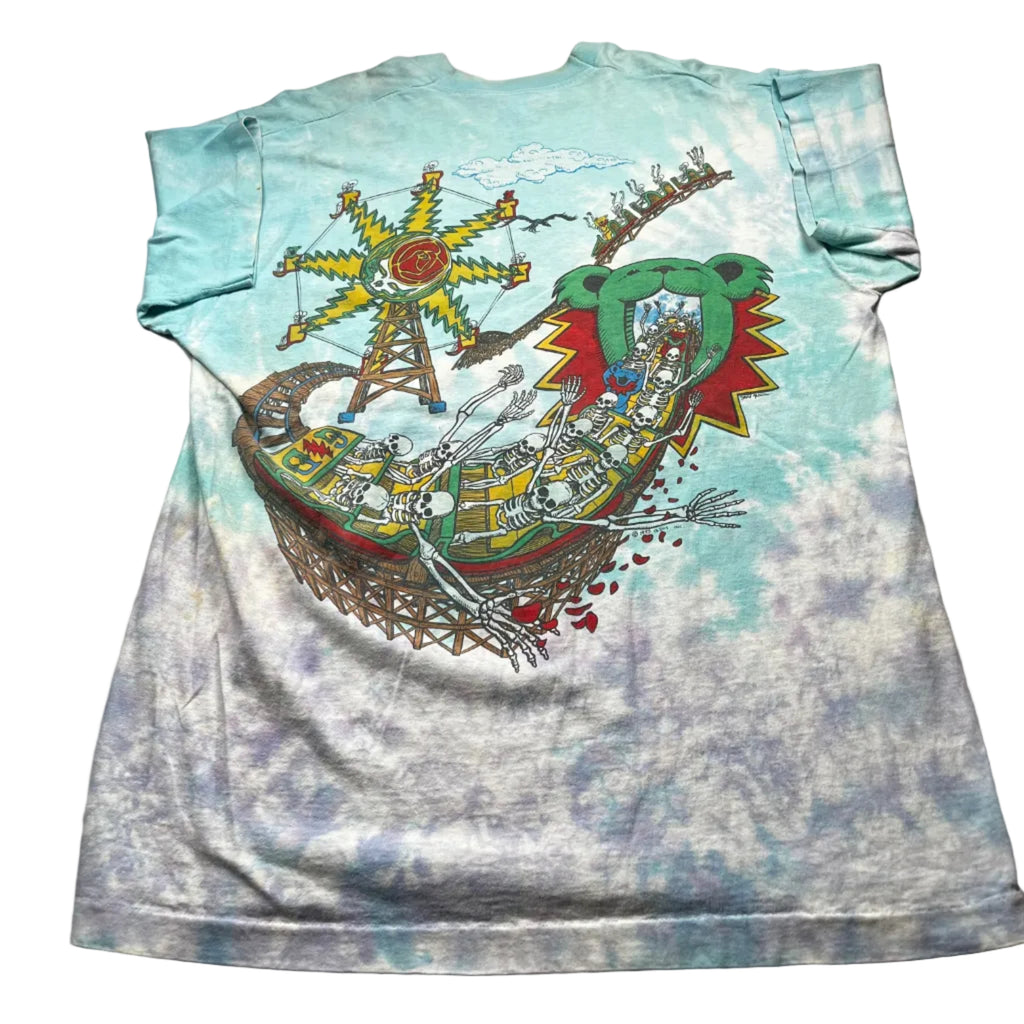 Vintage 1993 Grateful Dead Roller Coaster Liquid Blue Tie Dye T-Shirt