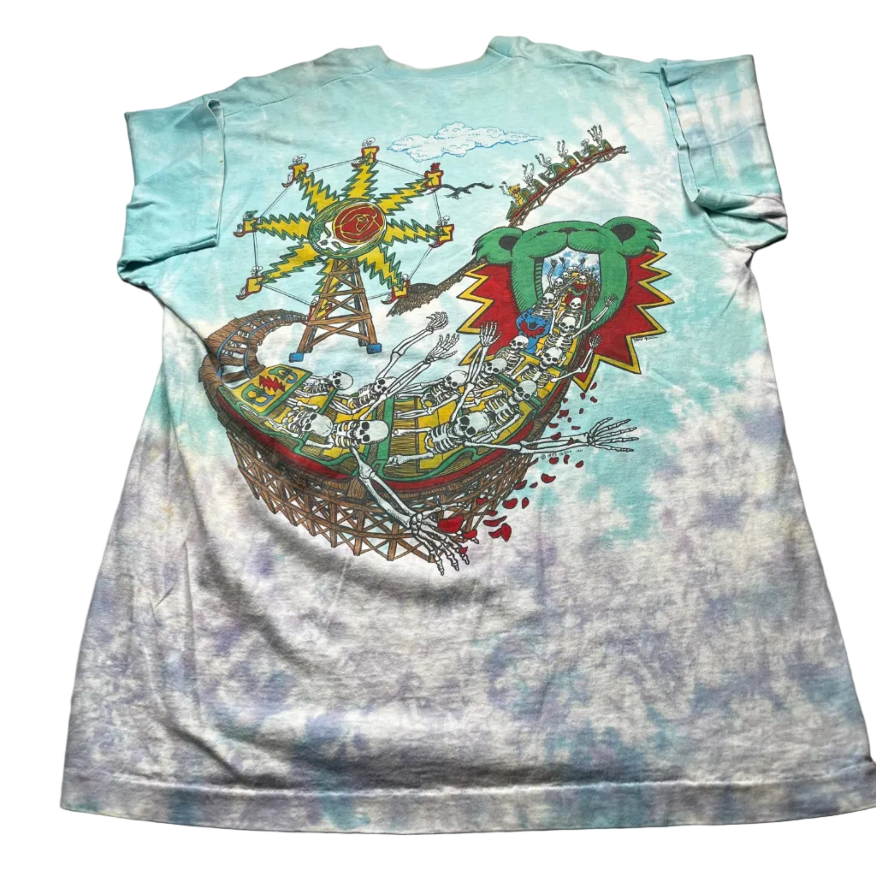 Vintage 1993 Grateful Dead Roller Coaster Liquid Blue Tie Dye T-Shirt