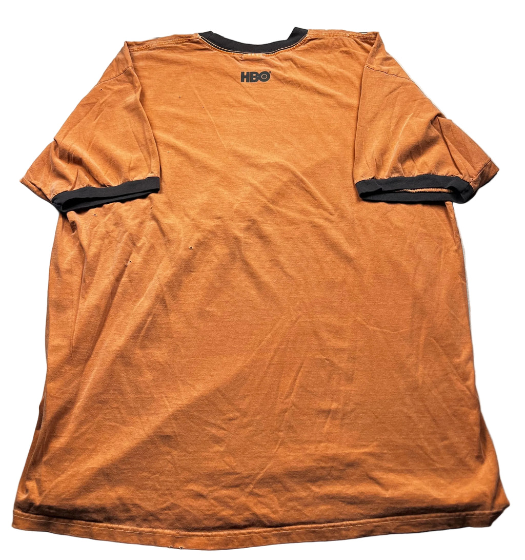Vintage Deadwood HBO Series Logo Graphic Ringer T-Shirt Orange