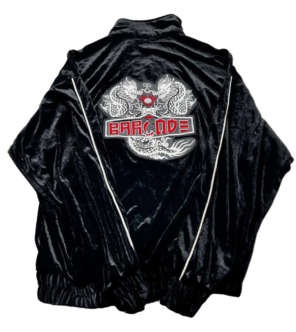Vintage Russia Barcode Dragon Velour Track Jacket Black