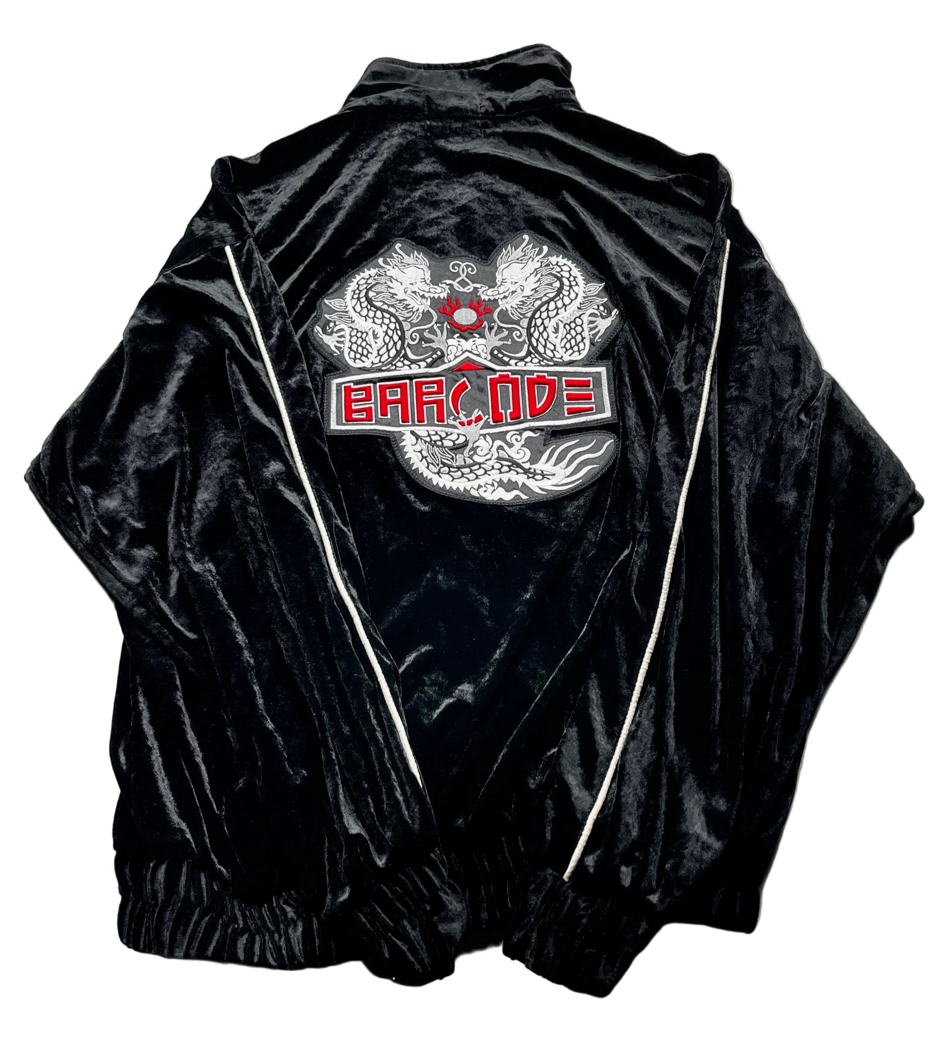 Vintage Russia Barcode Dragon Velour Track Jacket Black