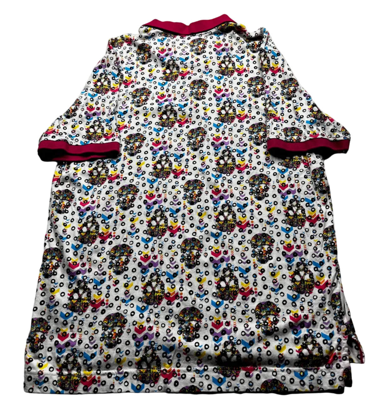 All-Over Skull Pattern Polo Shirt White Pink Multi