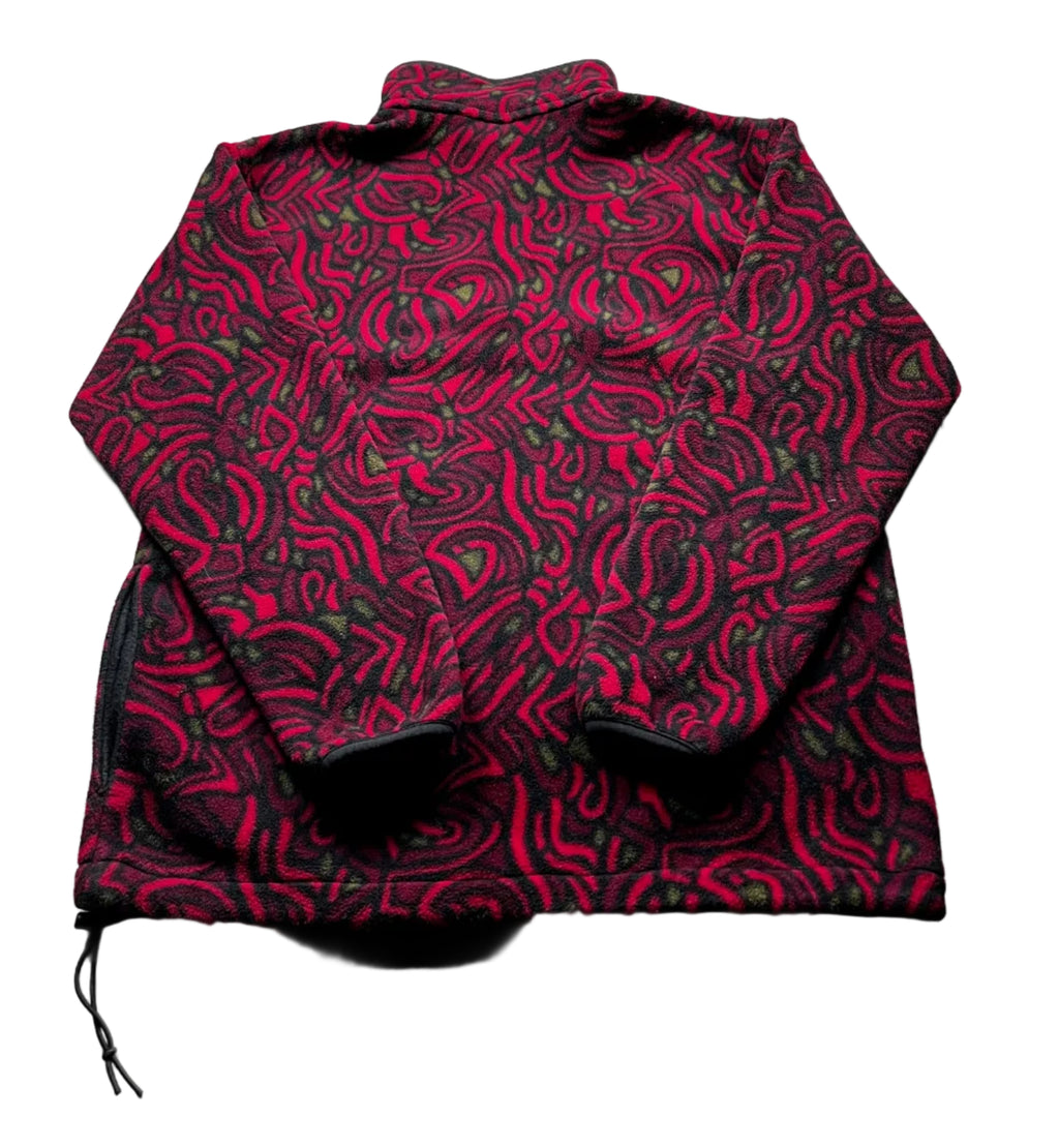Vintage L.L.Bean Red and Black Abstract Pattern Fleece Snap-Pullover