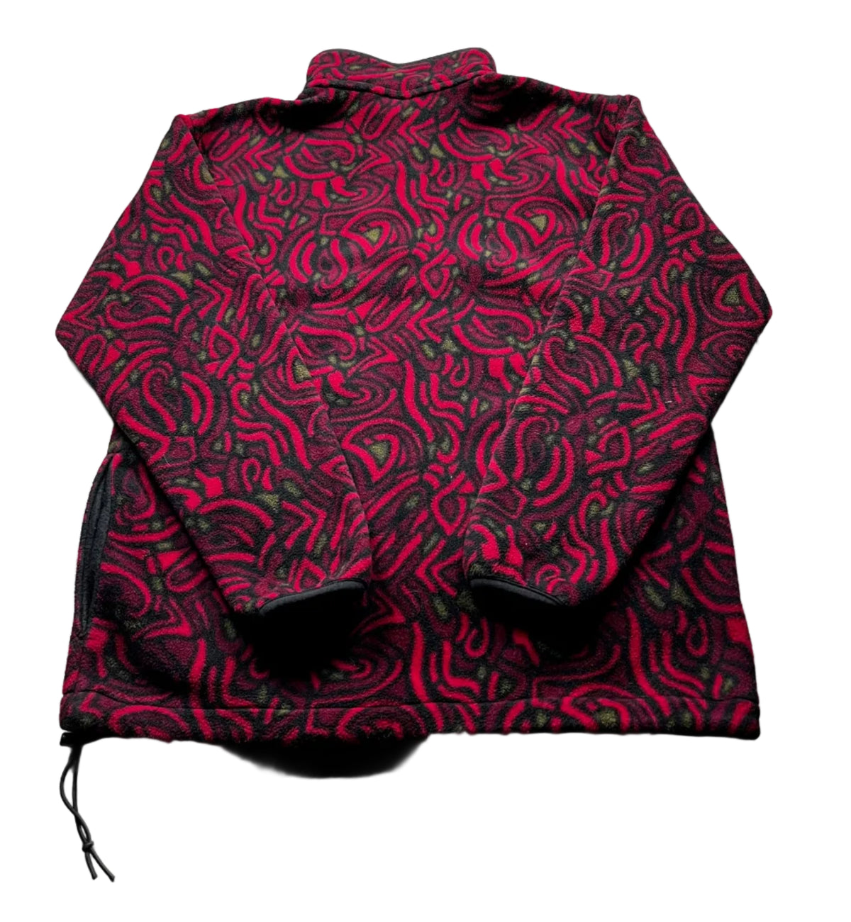 Vintage L.L.Bean Red and Black Abstract Pattern Fleece Snap-Pullover