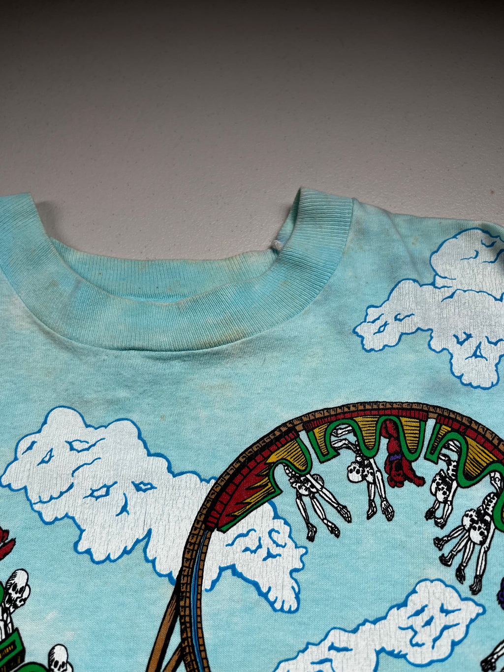 Vintage 1993 Grateful Dead Roller Coaster Liquid Blue Tie Dye T-Shirt