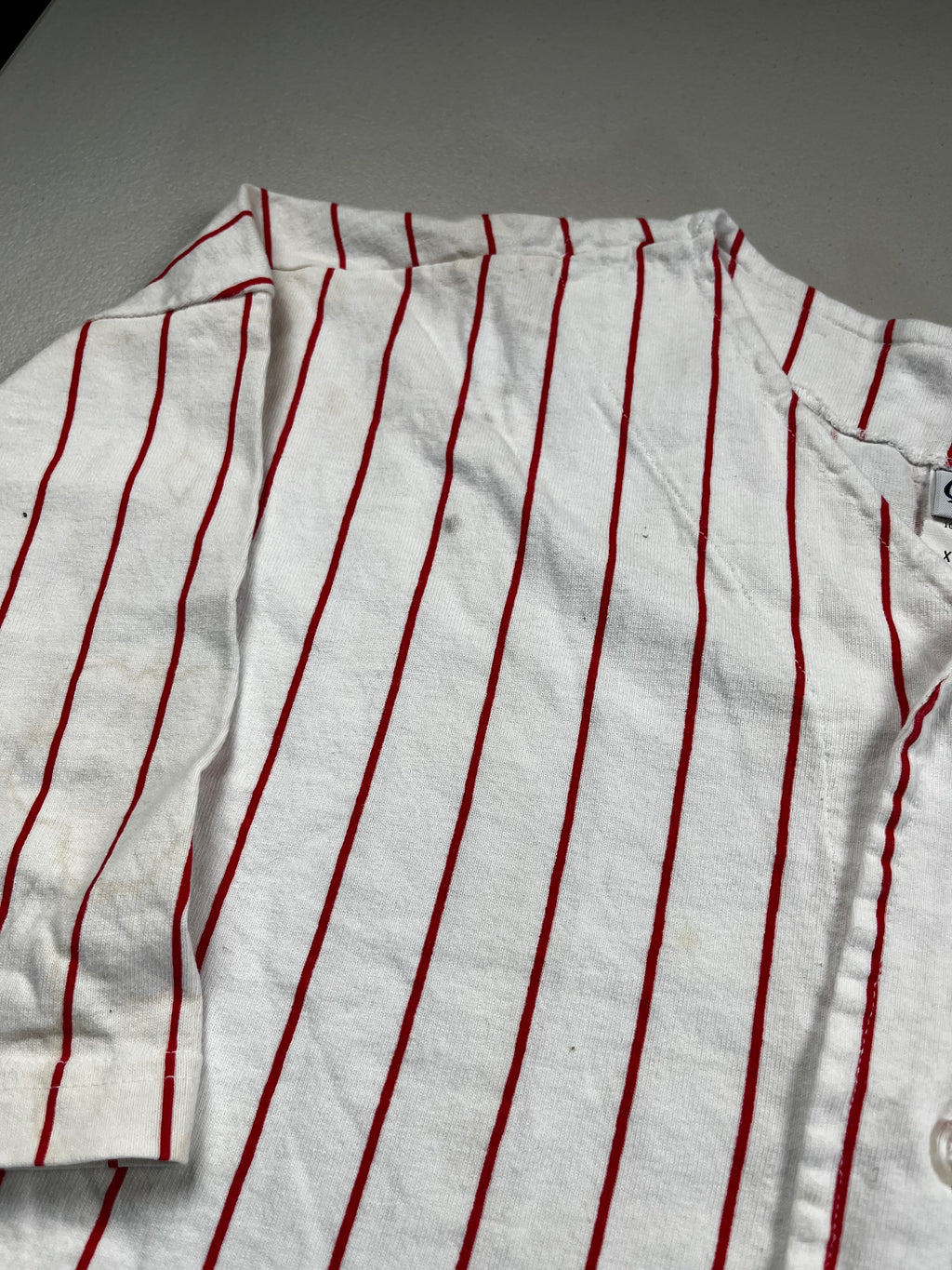 Vintage Disney White & Red Pinstripe Button-Up Jersey
