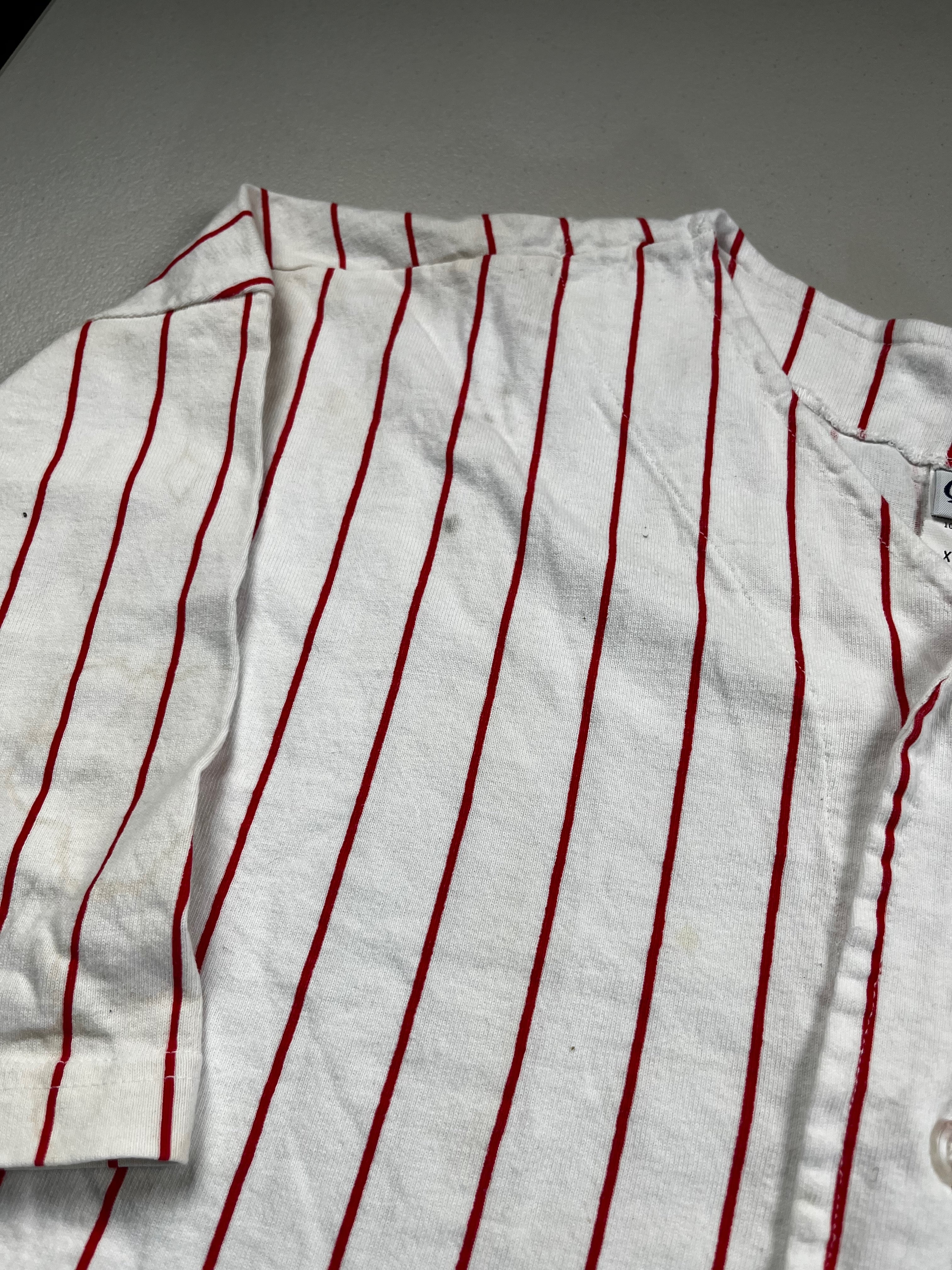 Vintage Disney White & Red Pinstripe Button-Up Jersey