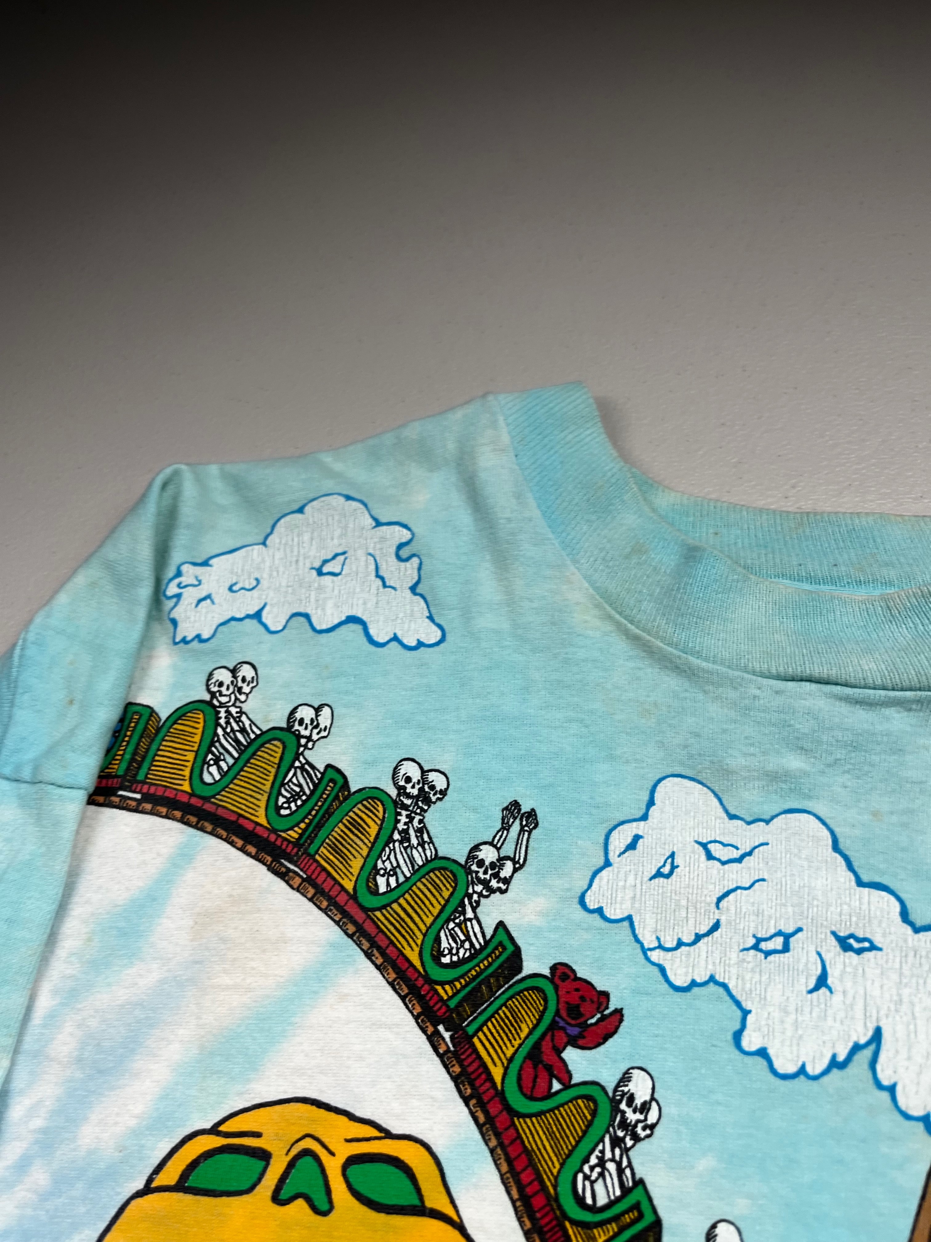 Vintage 1993 Grateful Dead Roller Coaster Liquid Blue Tie Dye T-Shirt