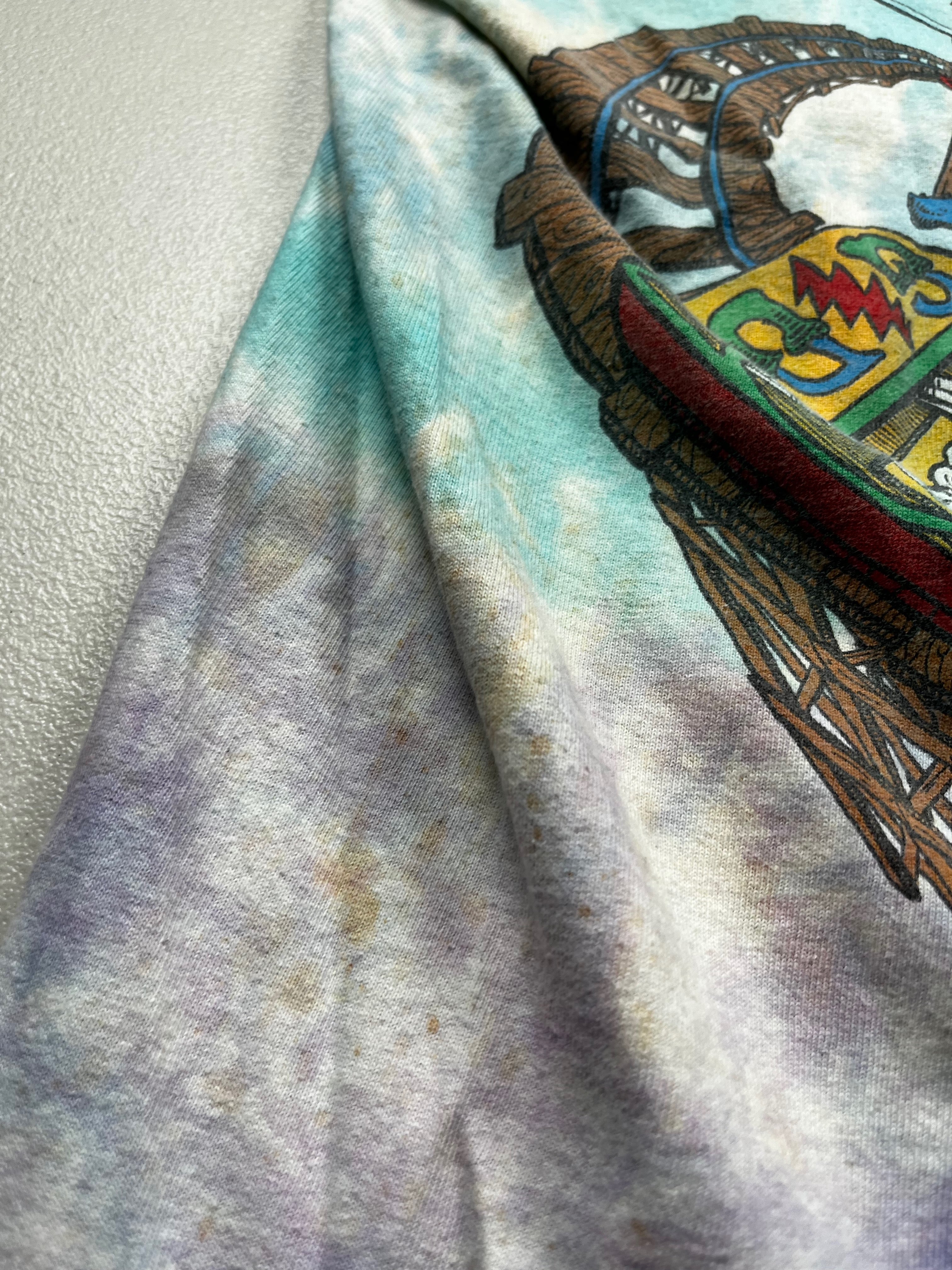 Vintage 1993 Grateful Dead Roller Coaster Liquid Blue Tie Dye T-Shirt