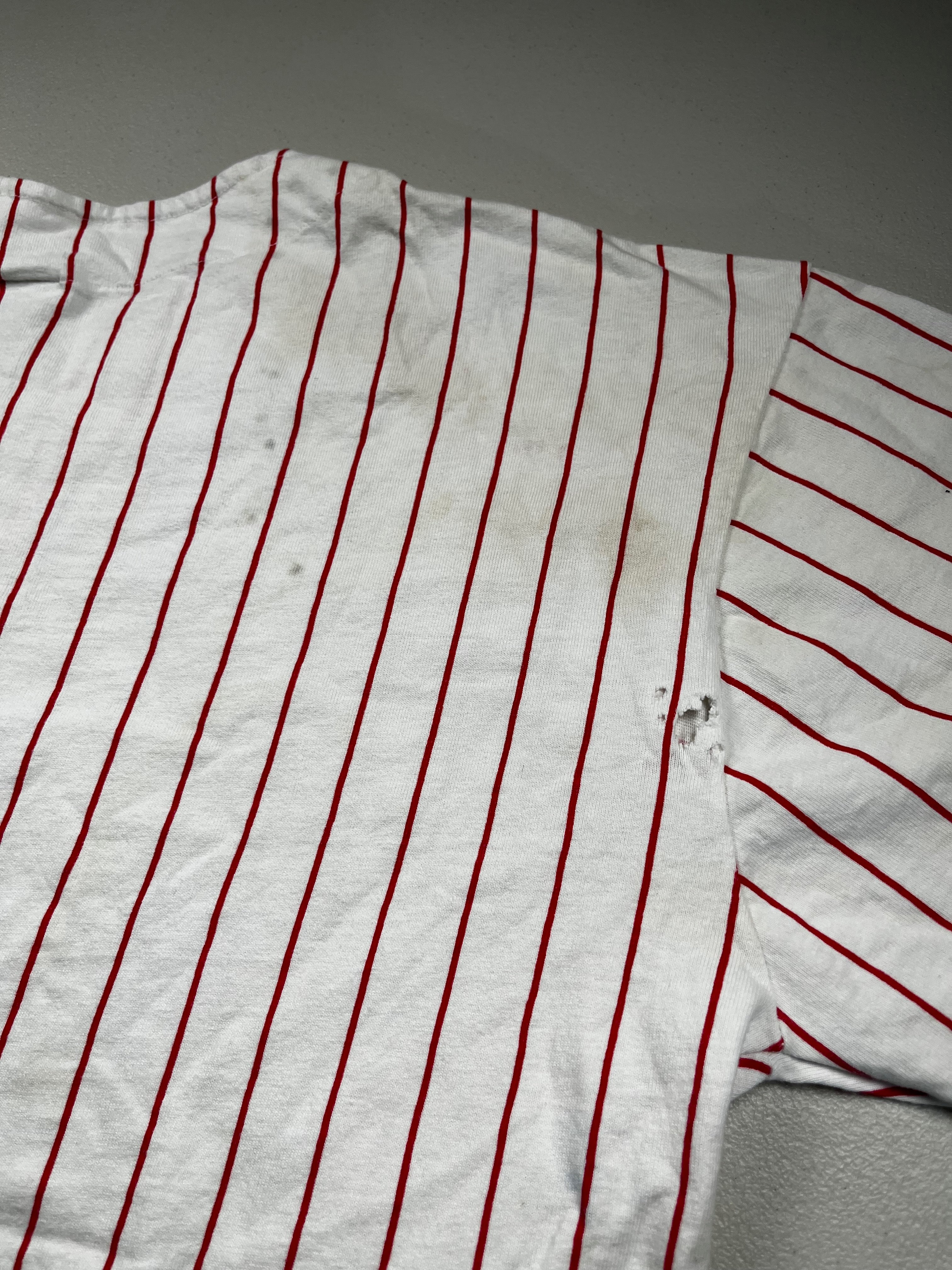 Vintage Disney White & Red Pinstripe Button-Up Jersey