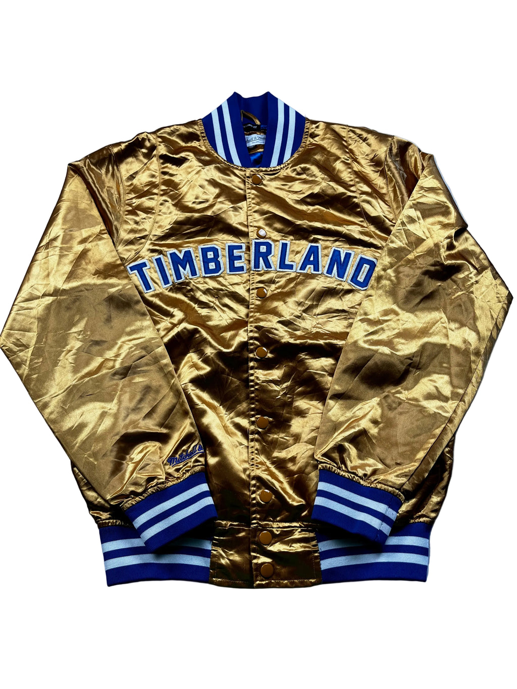 Mitchell & Ness x Timberland Gold Satin Varsity-Style Jacket