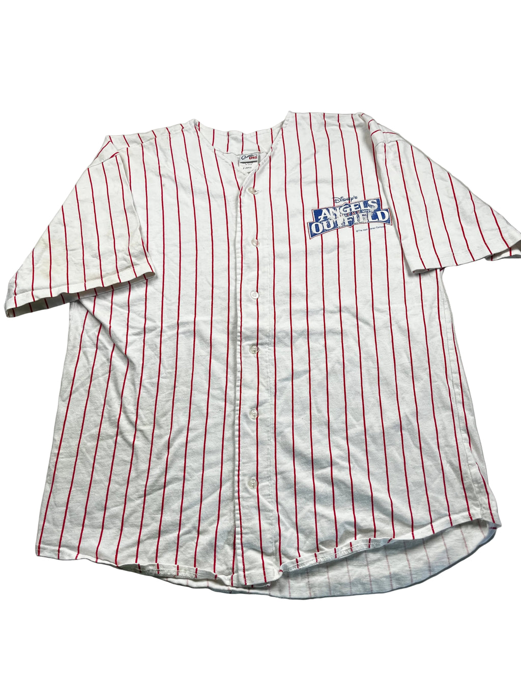 Vintage Disney White & Red Pinstripe Button-Up Jersey