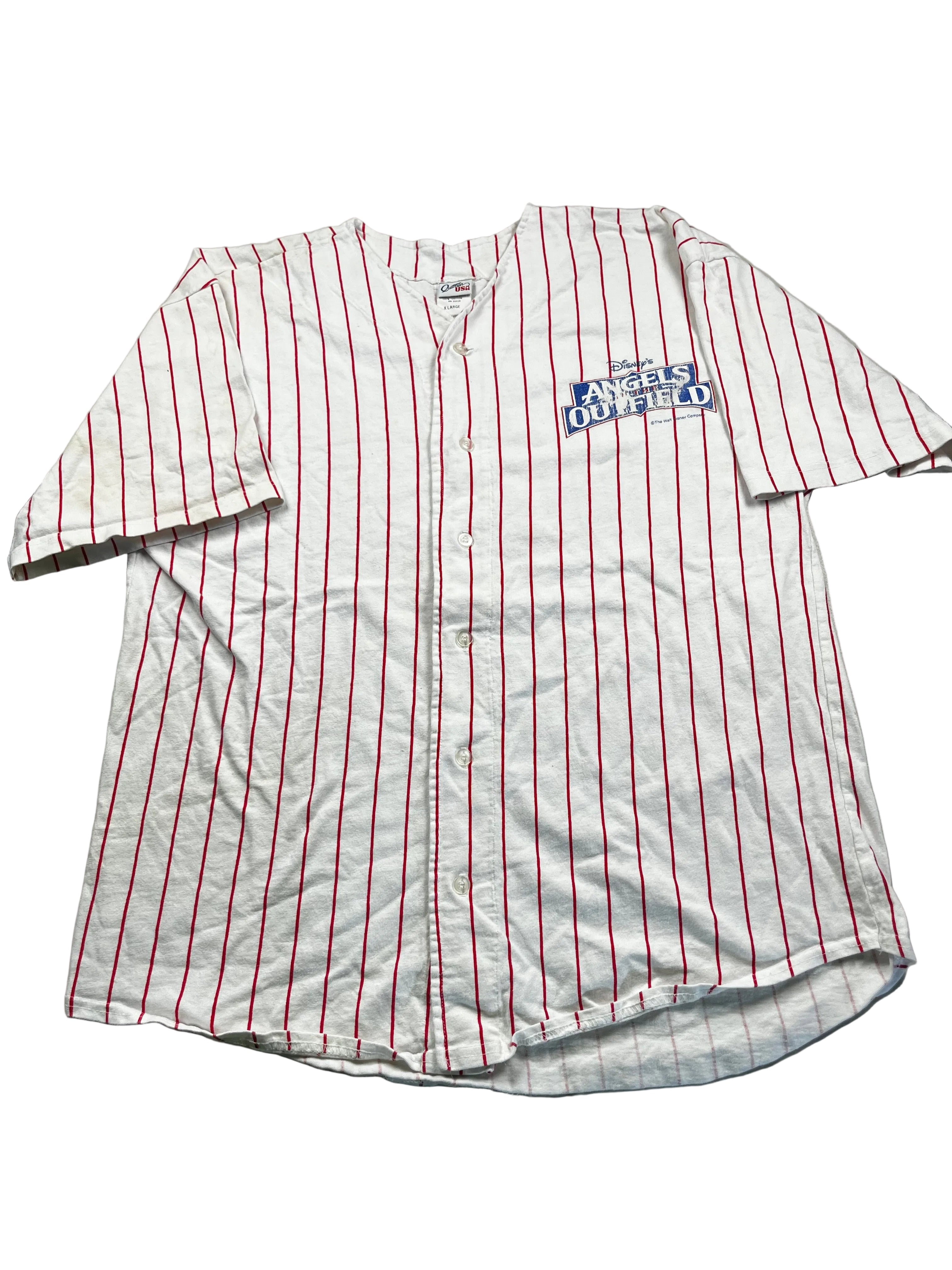 Vintage Disney White & Red Pinstripe Button-Up Jersey