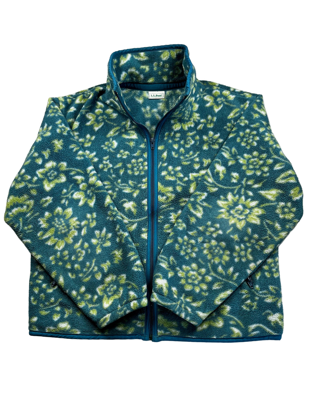 L.L.Bean Blue-Green Floral Print Fleece Zip-Up Jacket