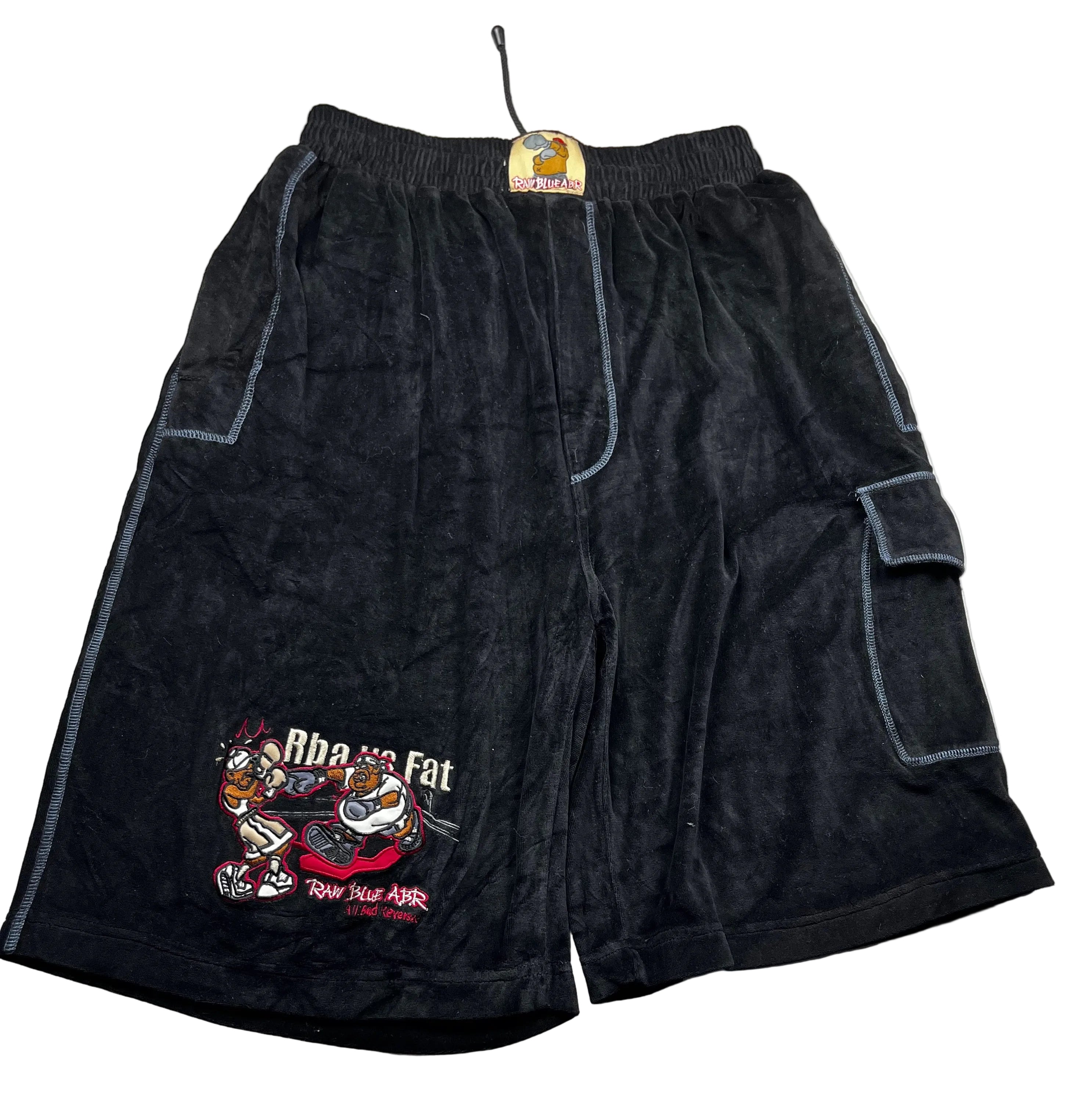 Deadstock Y2K Raw Blue Embroidered Skater Cargo Shorts