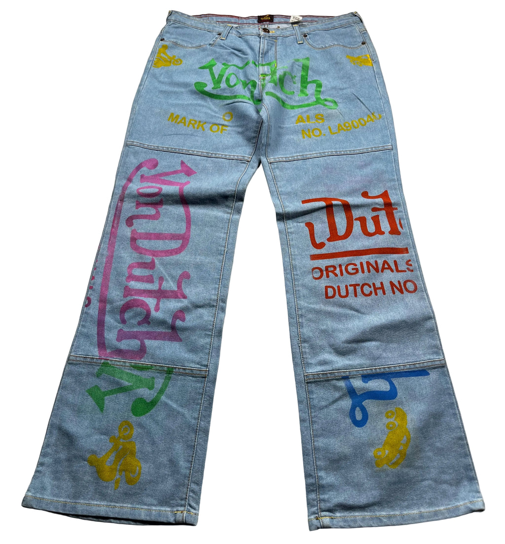 Von Dutch Light Wash Denim All Over Print Jeans