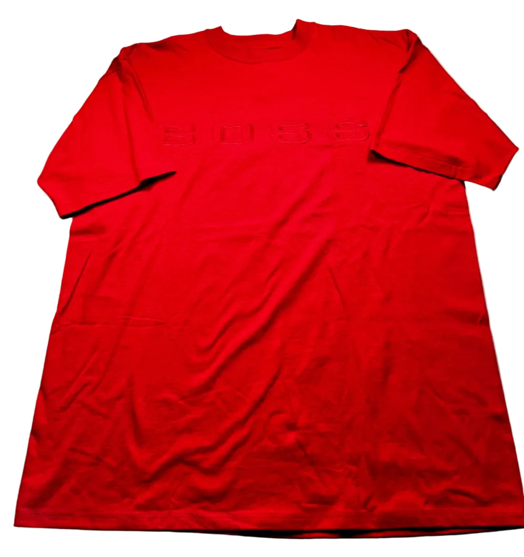 Vintage 90s Hugo Boss Red T-Shirt - Raised Embroidered Logo Heavyweight Tee