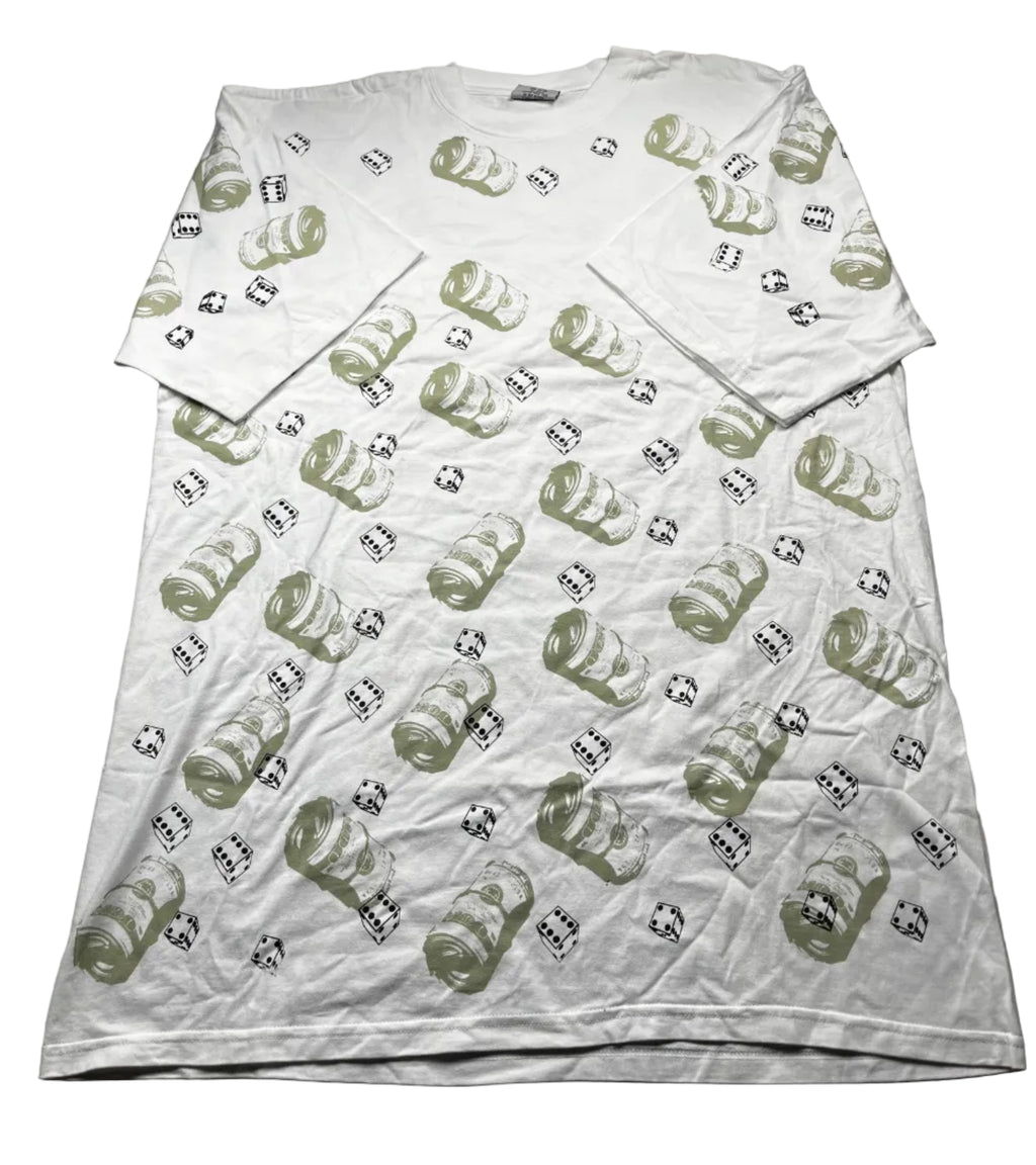 Vintage 90s Money Roll Dice All Over Print Shirt