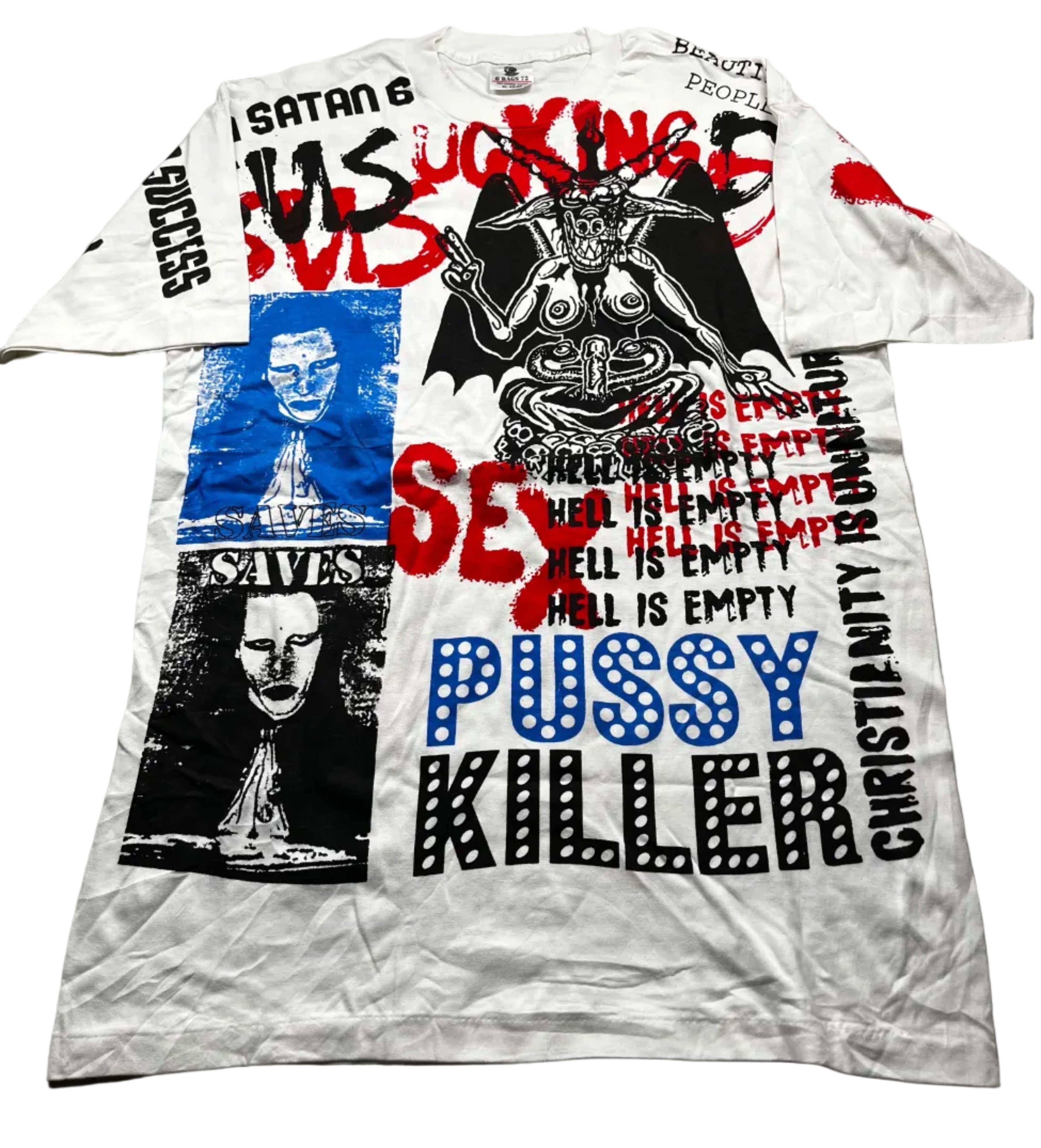 Vintage 1990s Marilyn Manson All Over Print Mosquitohead Style Band T-Shirt