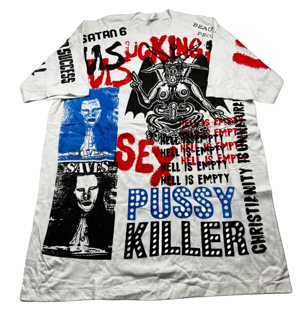 Vintage 1990s Marilyn Manson All Over Print Mosquitohead Style Band T-Shirt