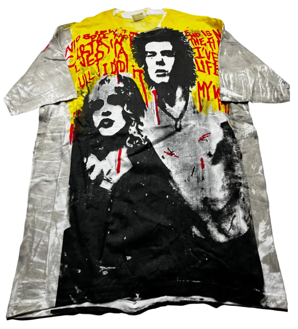 Vintage 1990s Sid Vicious Nancy Spungen All Over Print Promo T-Shirt