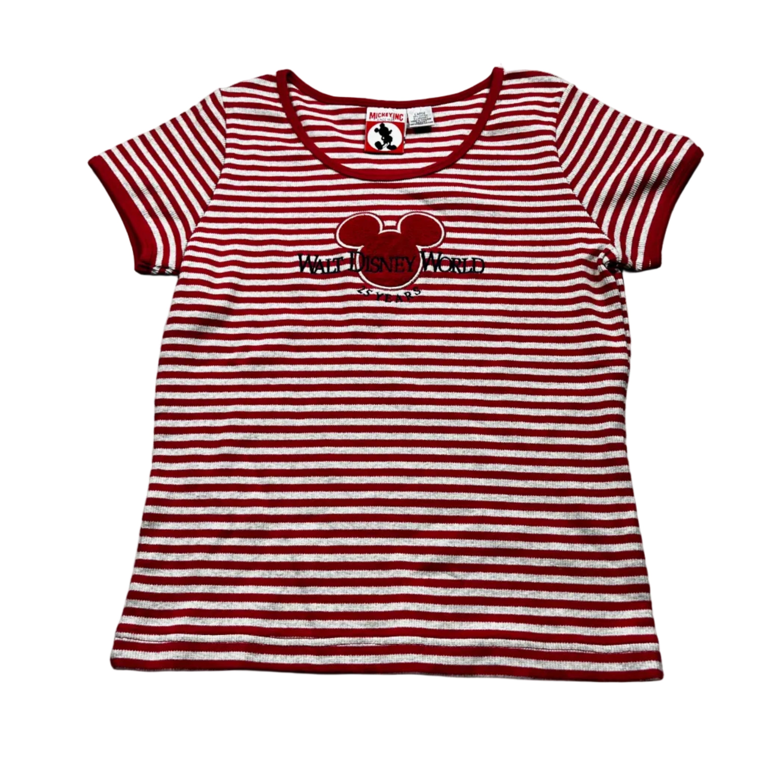 Vintage Y2K Walt Disney World Mickey Inc Striped Ringer Baby Tee