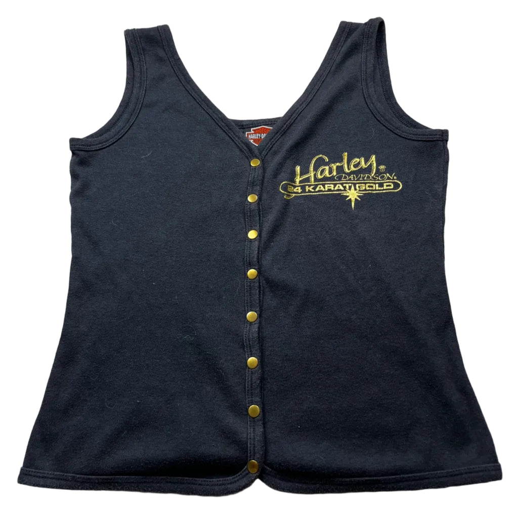 Vintage Harley Davidson 24 Karat Gold Button Up Tank Top