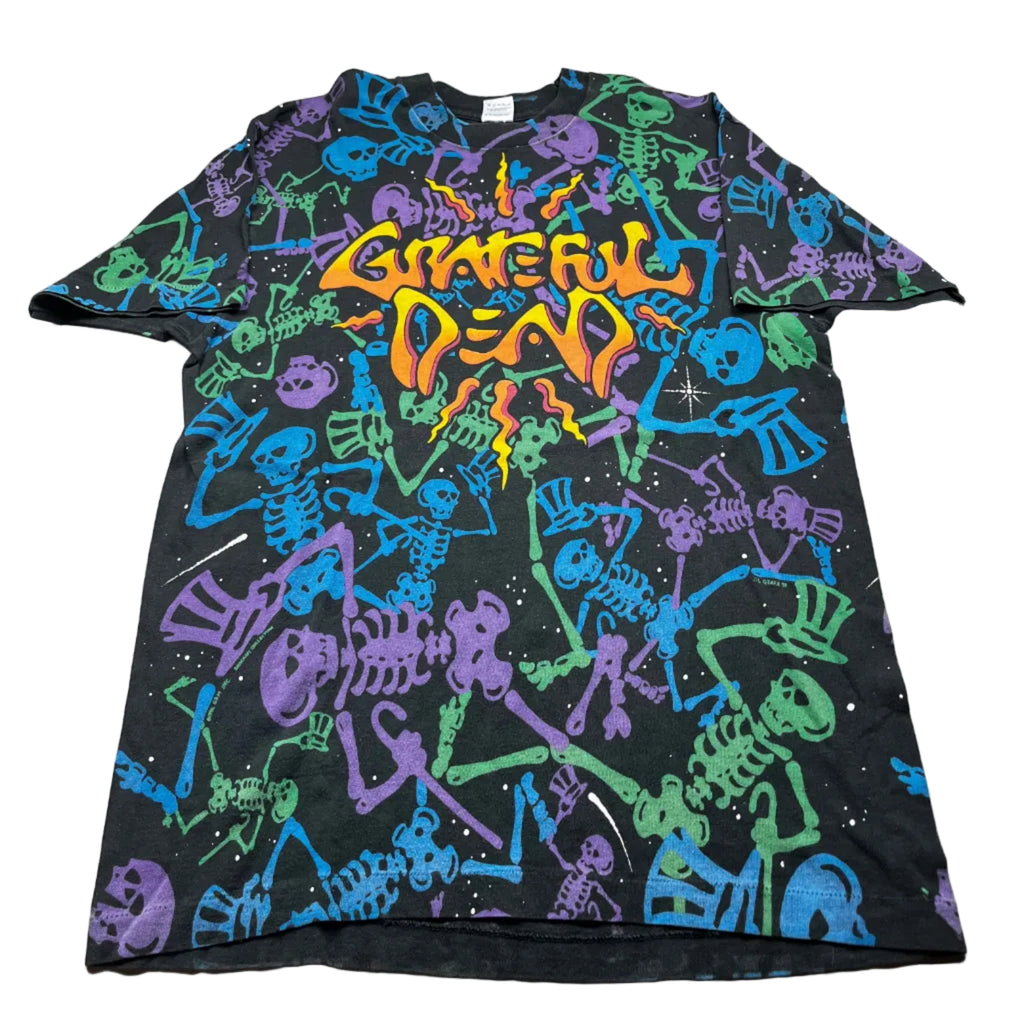 Vintage 1993 Grateful Dead Dancing Skeletons All Over Print T-Shirt