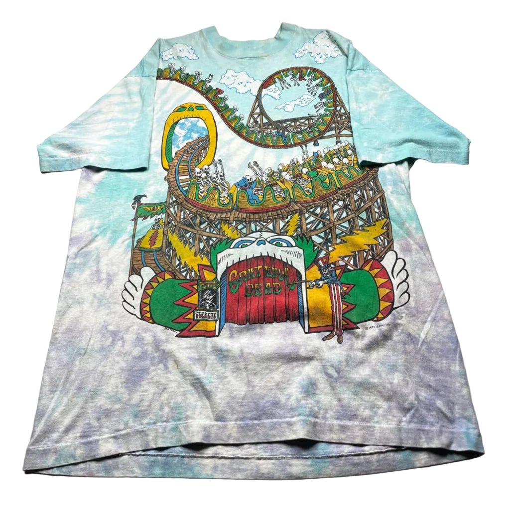Vintage 1993 Grateful Dead Roller Coaster Liquid Blue Tie Dye T-Shirt