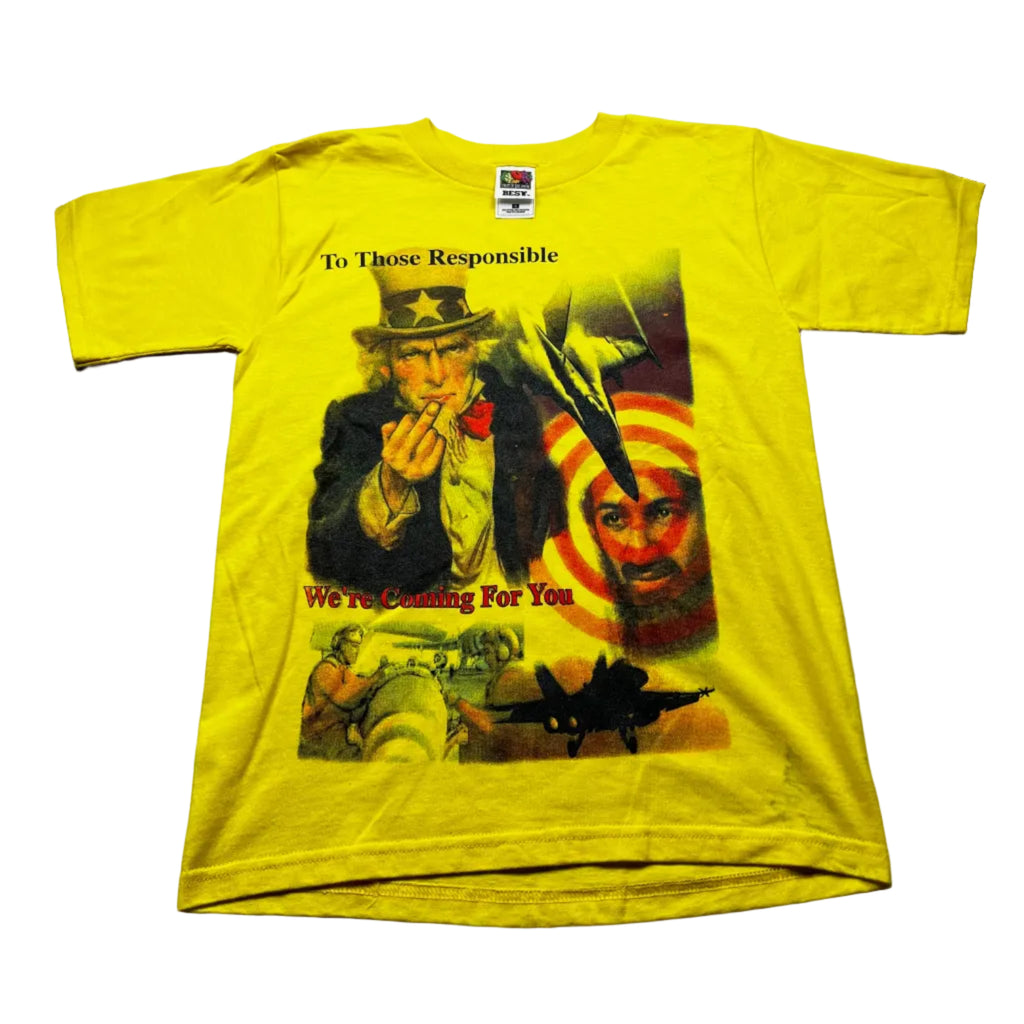 Vintage 9/11 Uncle Sam Osama Bin Laden T-Shirt Yellow