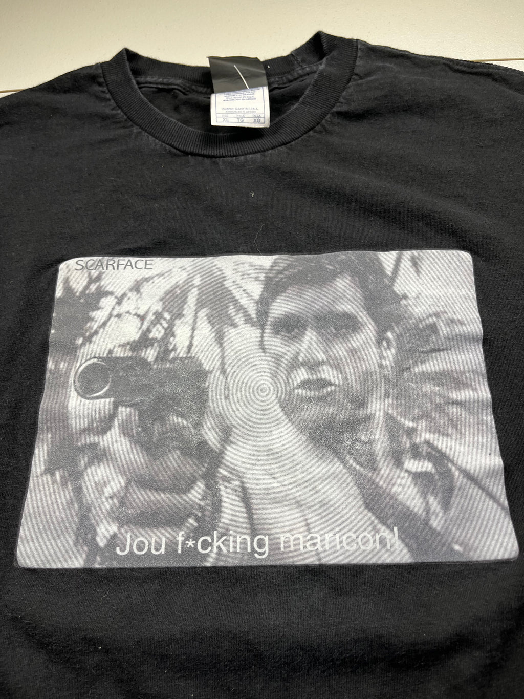 Modern Scarface Tony Montana Movie Scene Halftone Graphic T-Shirt Black