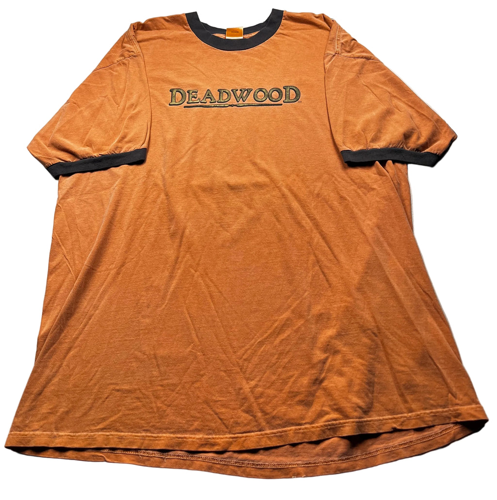 Vintage Deadwood HBO Series Logo Graphic Ringer T-Shirt Orange