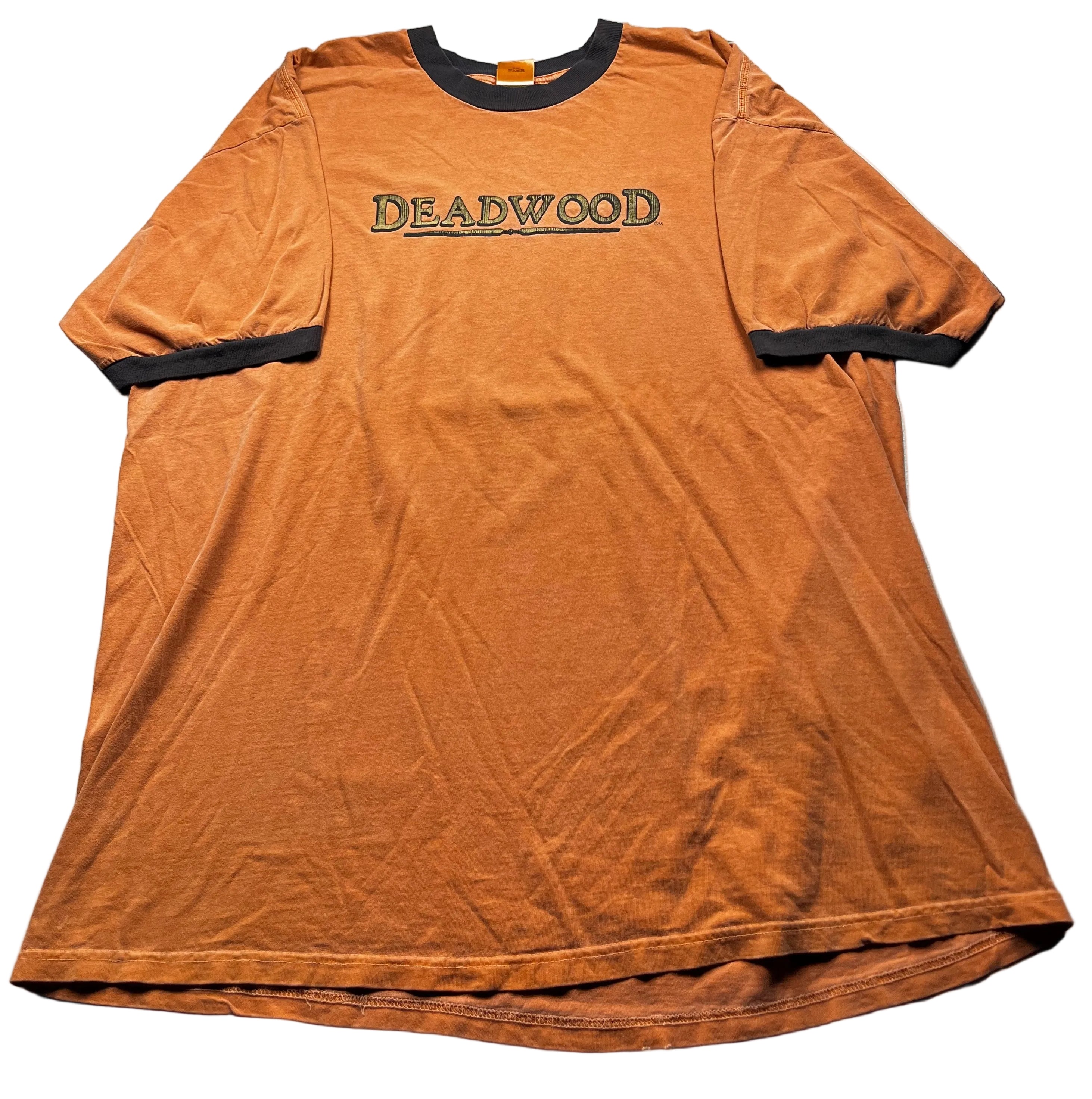 Vintage Deadwood HBO Series Logo Graphic Ringer T-Shirt Orange