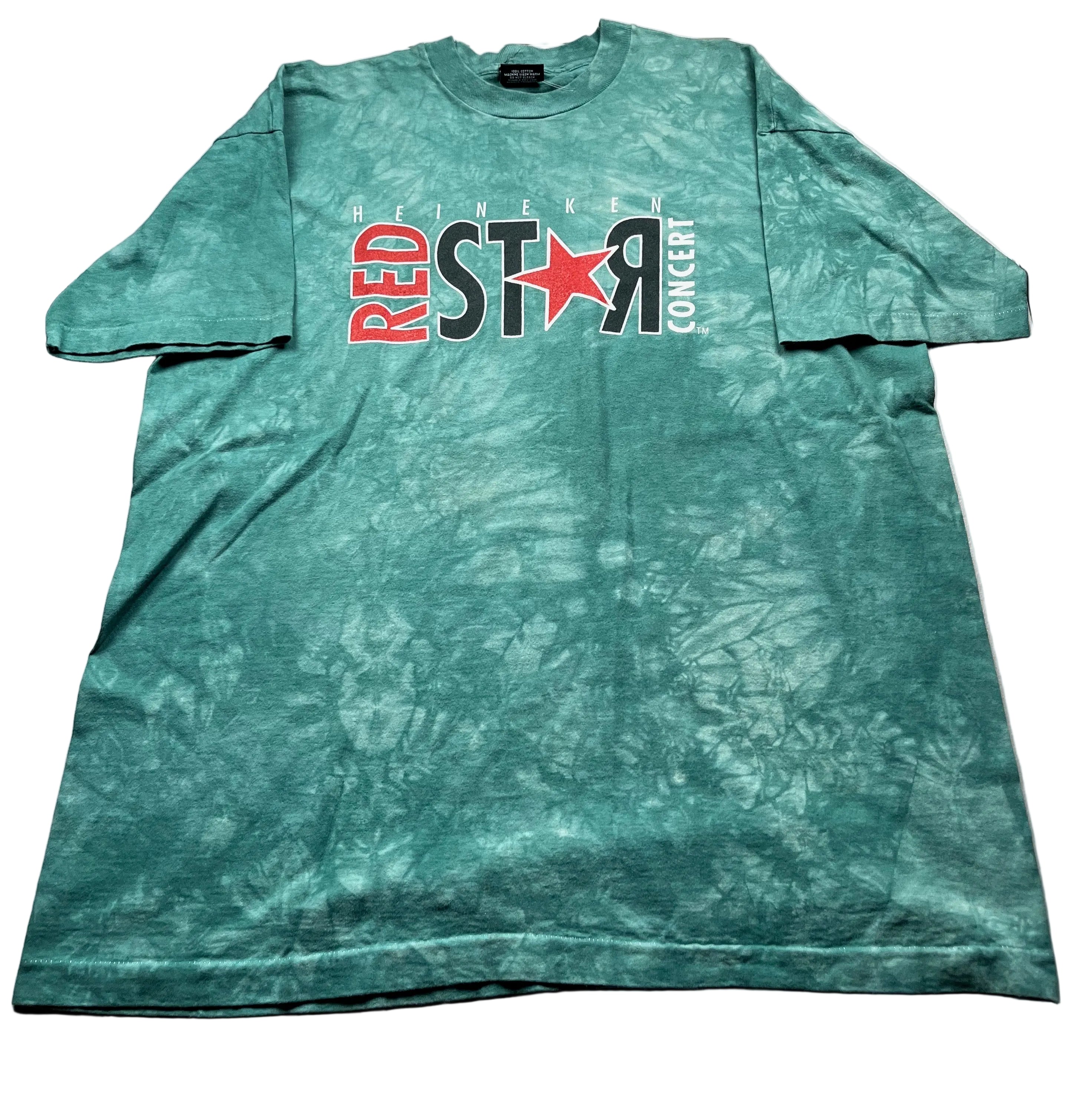 Vintage Heineken Red Star Concert Graphic T-Shirt Green Tie Dye