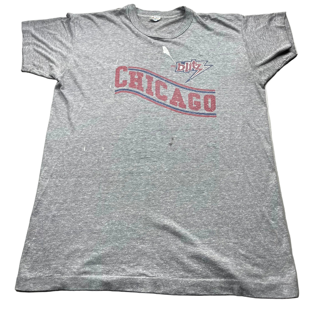 Vintage Chicago Blitz USFL Football Team Graphic T-Shirt Grey