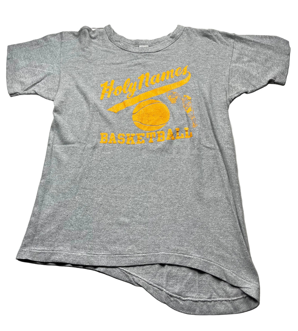 Vintage Holy Names Basketball Team Graphic T-Shirt Grey