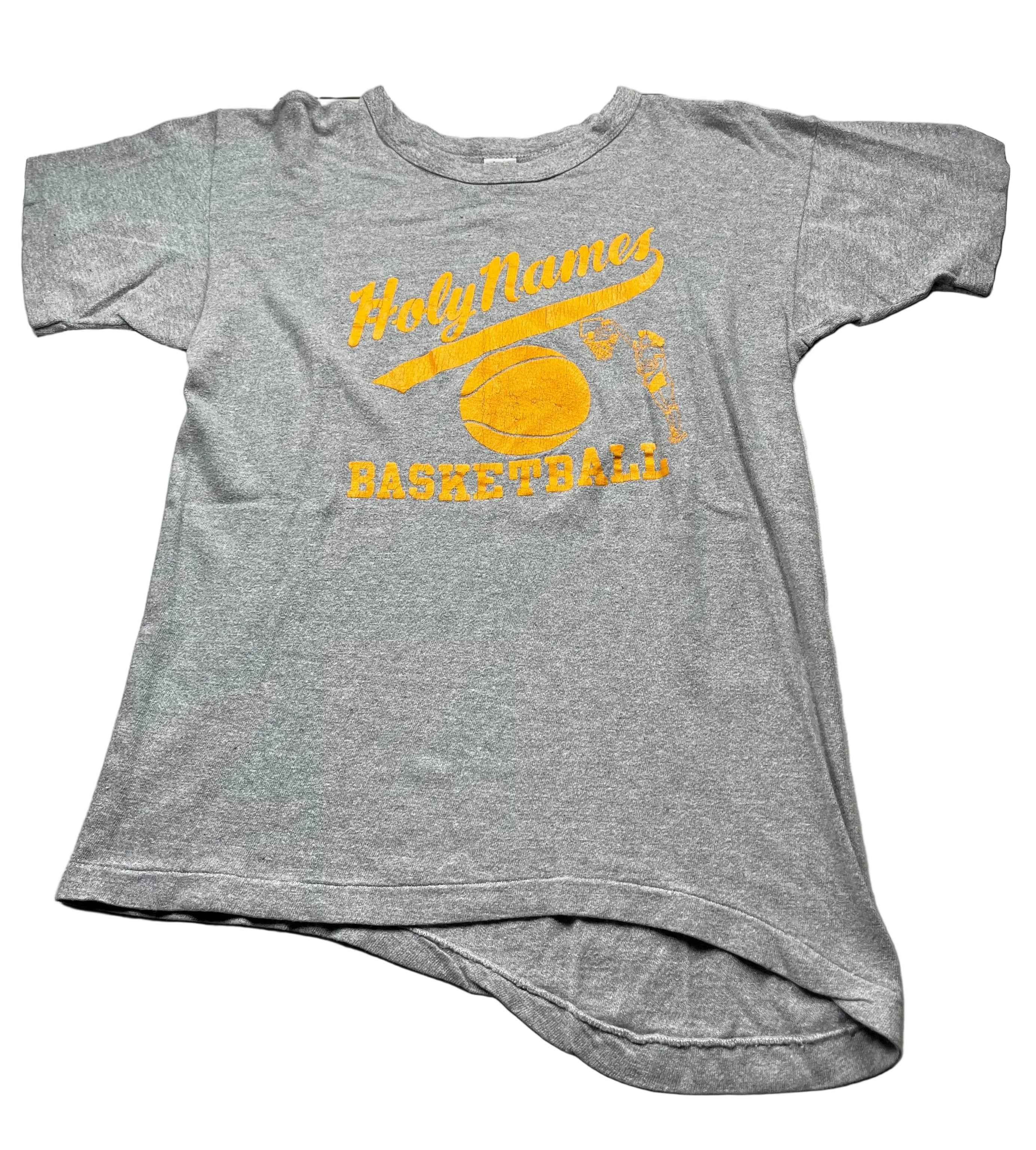 Vintage Holy Names Basketball Team Graphic T-Shirt Grey