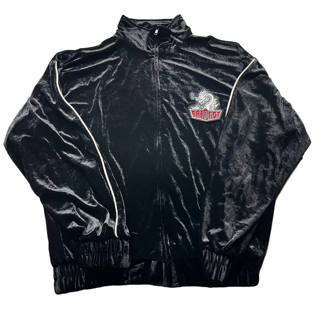 Vintage Russia Barcode Dragon Velour Track Jacket Black