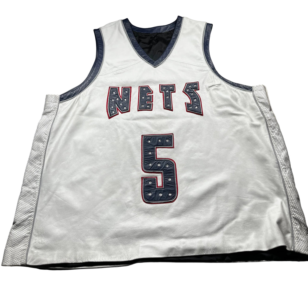 Vintage New Jersey Nets Jason Kidd Faux Leather Basketball Jersey