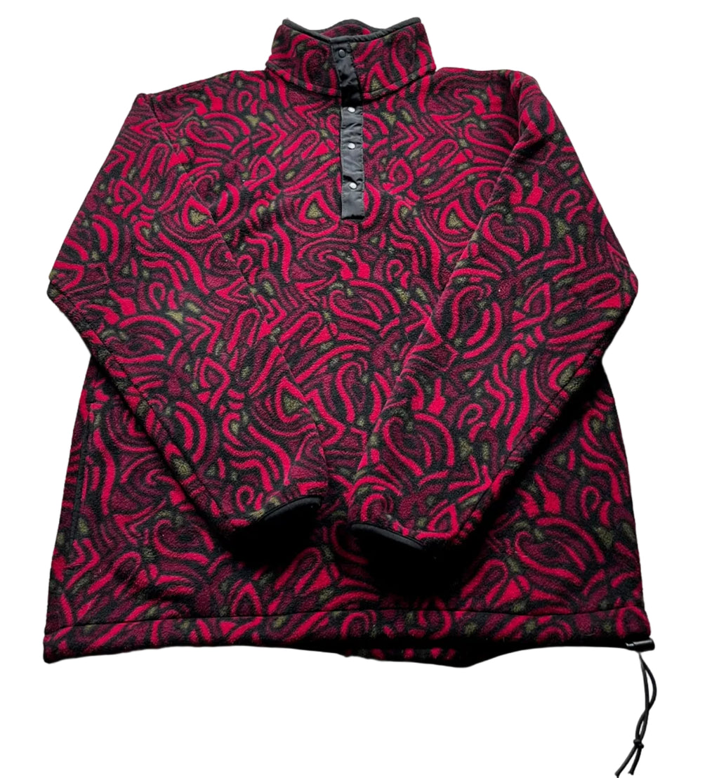 Vintage L.L.Bean Red and Black Abstract Pattern Fleece Snap-Pullover